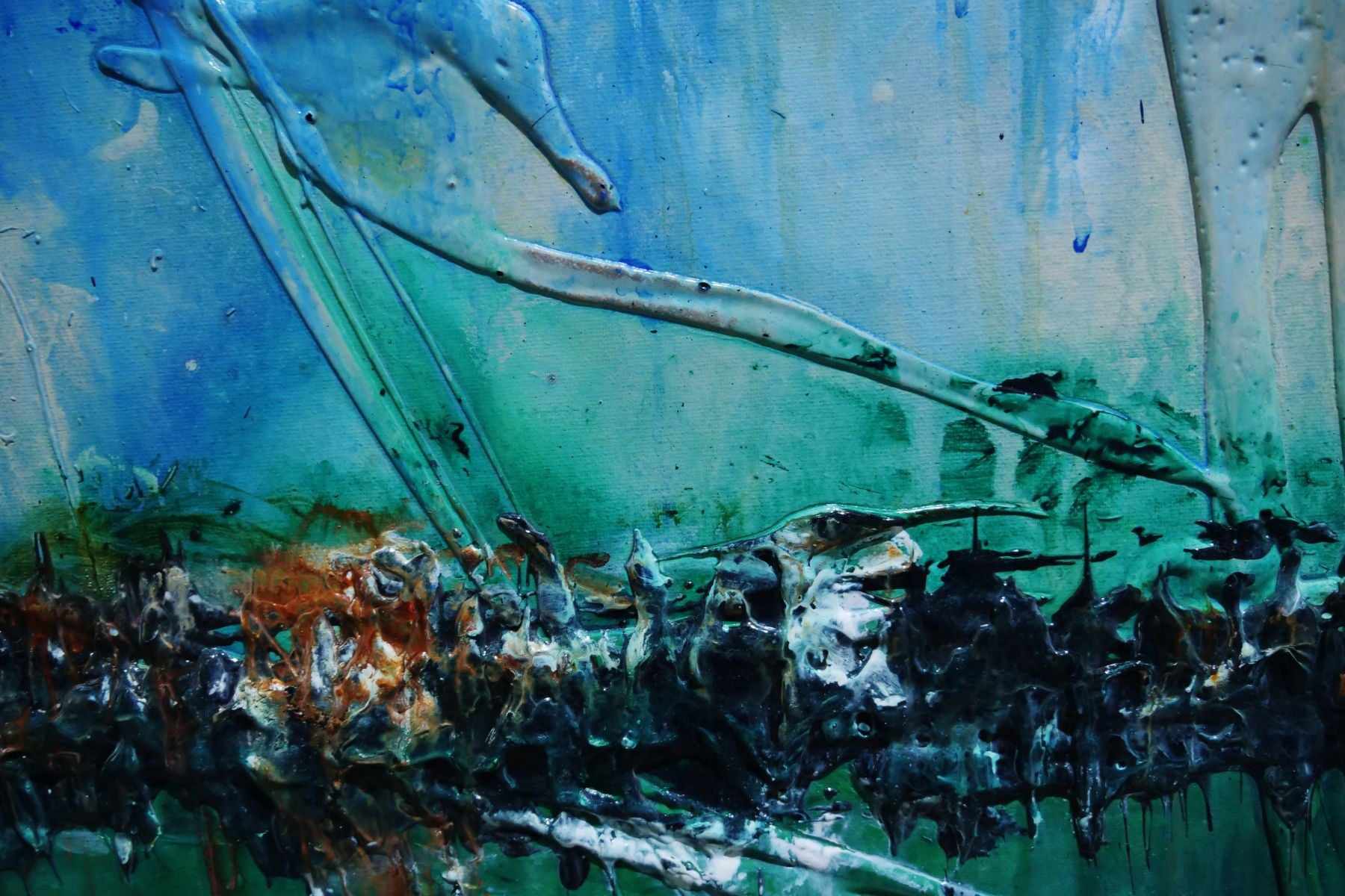 Natures Calling 240cm x 100cm Blue Green Textured Abstract Painting (SOLD)