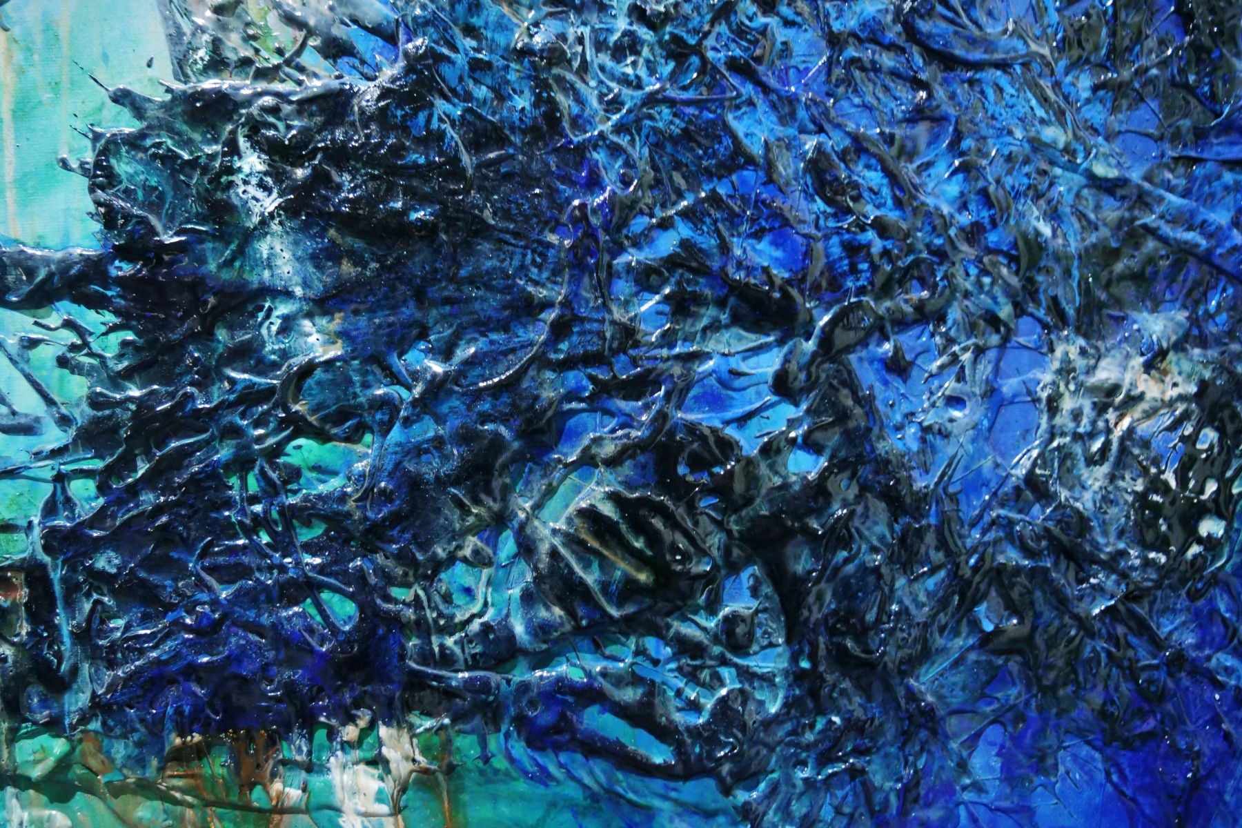 Natures Calling 240cm x 100cm Blue Green Textured Abstract Painting (SOLD)-Abstract-[Franko]-[Artist]-[Australia]-[Painting]-Franklin Art Studio
