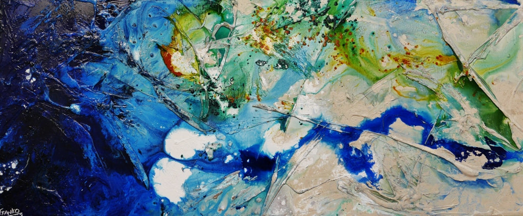 Natures Class 240cm x 100cm Blue White Green Textured Abstract Painting (SOLD)-Abstract-Franko-[Franko]-[Australia_Art]-[Art_Lovers_Australia]-Franklin Art Studio