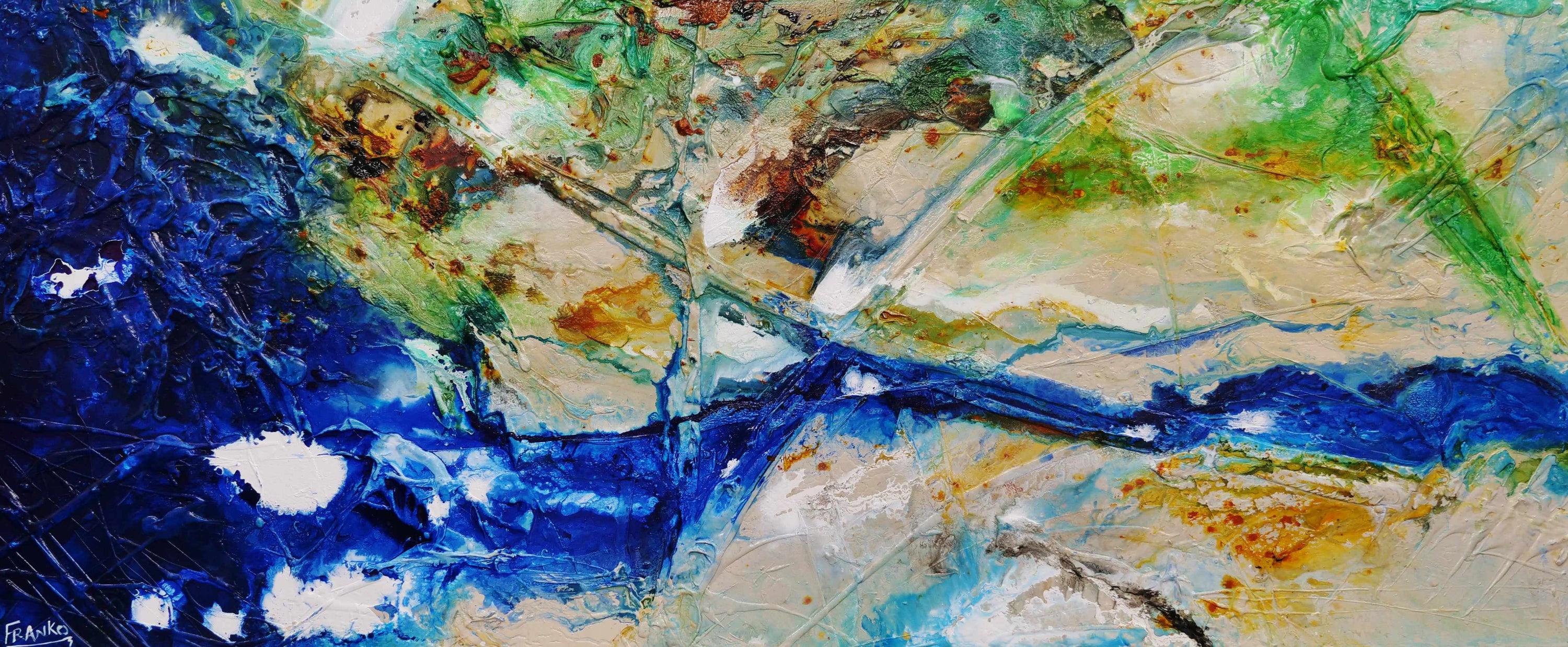 Natures Essence 240cm x 100cm Blue Cream Green Textured Abstract Painting (SOLD)-Abstract-Franko-[Franko]-[Australia_Art]-[Art_Lovers_Australia]-Franklin Art Studio
