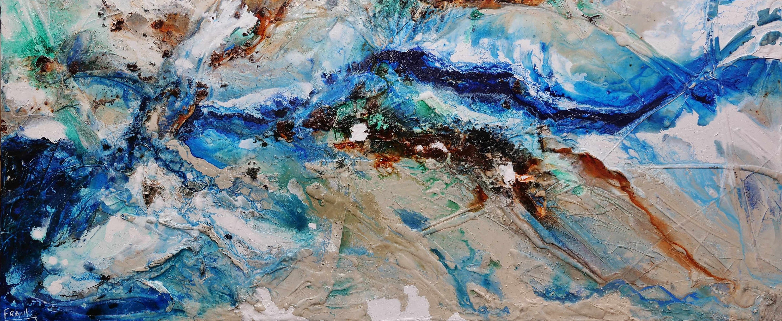 Natures Grace 240cm x 100cm Blue Cream Oxide Textured Abstract Painting (SOLD)-Abstract-[Franko ]-[Gallery]-[popular]-[Australia]-Franklin Art Studio