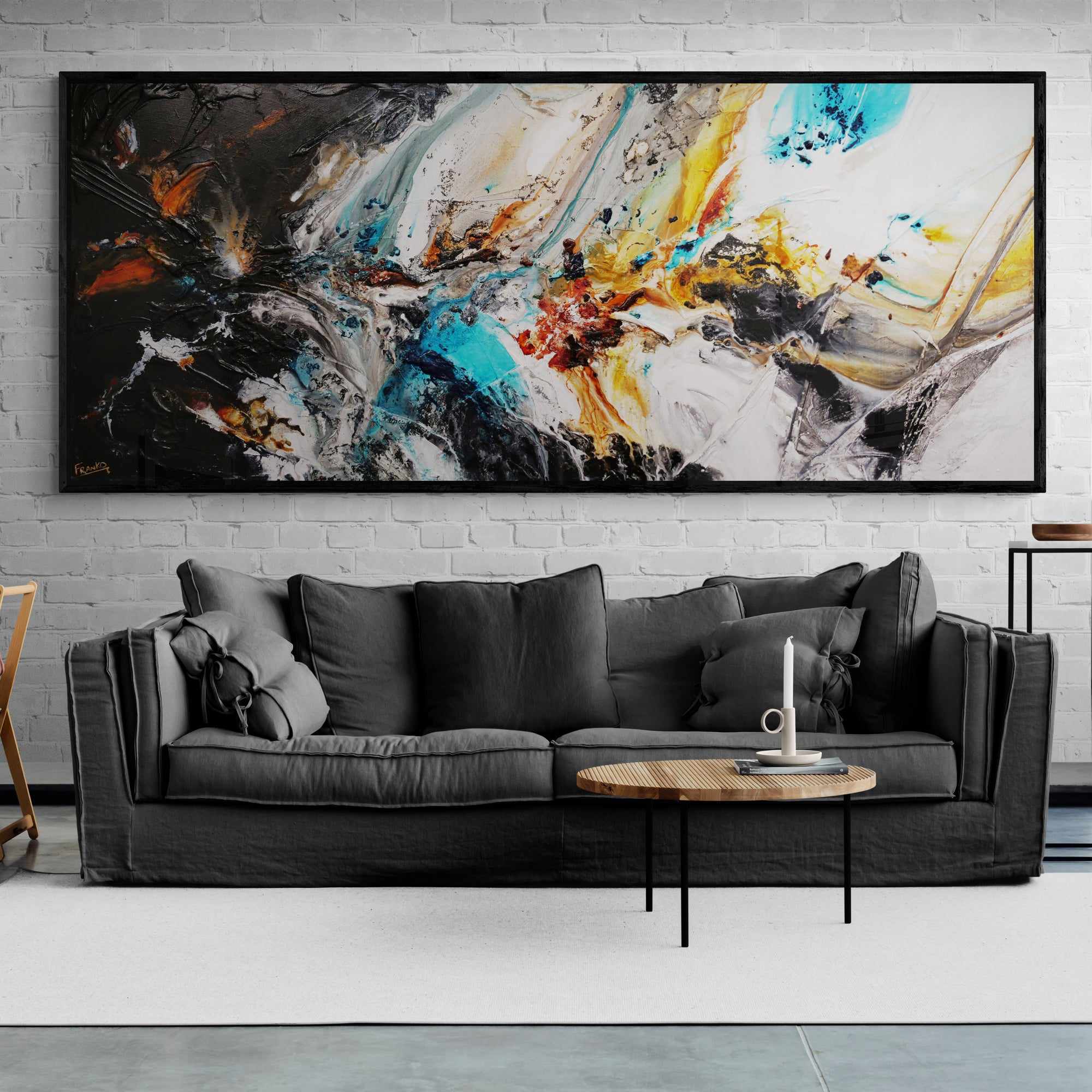 Natures Potion 240cm x 100cm Black White Teal Sienna Textured Abstract Painting (SOLD)-Abstract-[Franko]-[Australian]-[Popular]-[Best Selling]-Franklin Art Studio