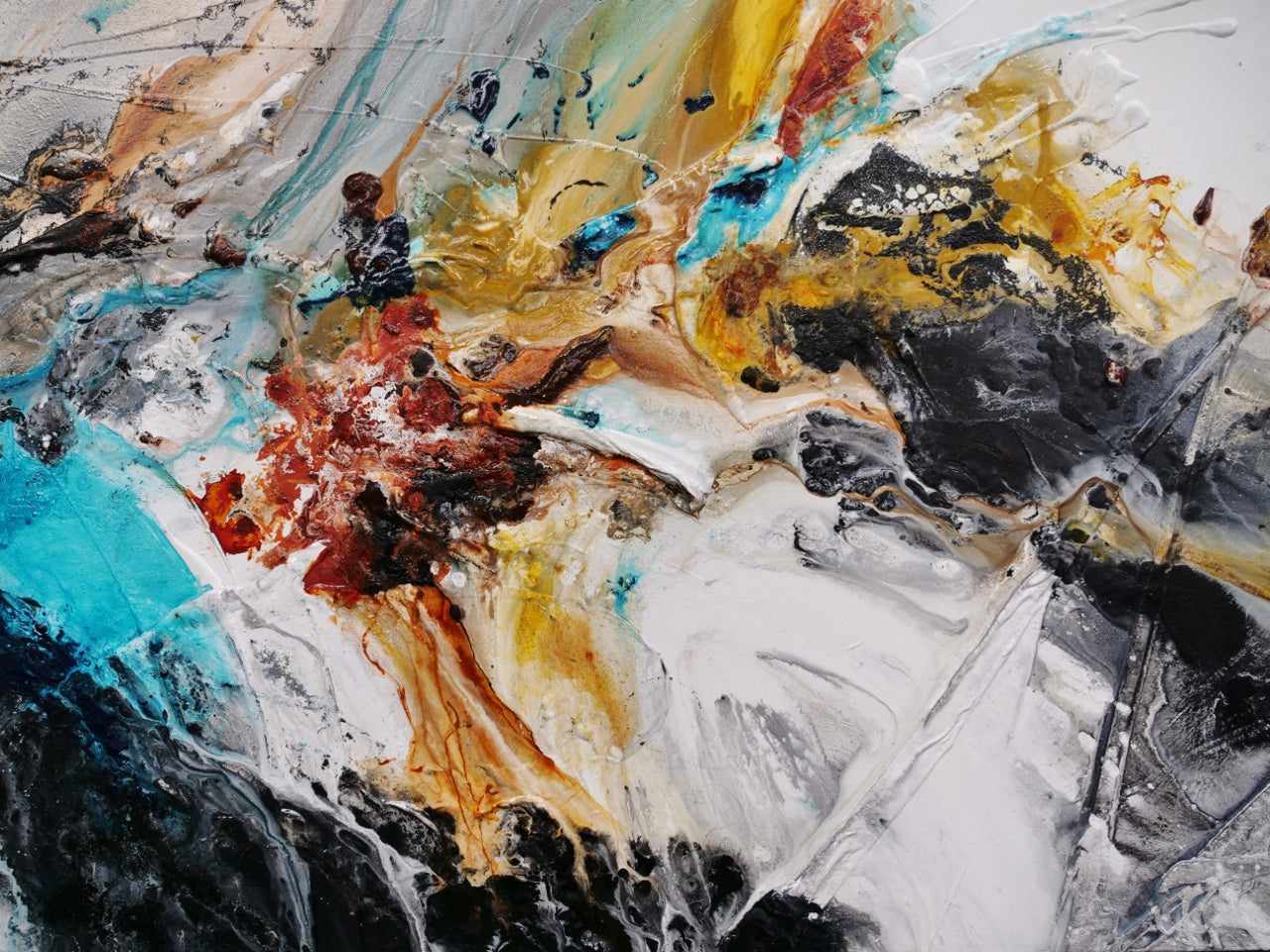 Natures Potion 240cm x 100cm Black White Teal Sienna Textured Abstract Painting (SOLD)