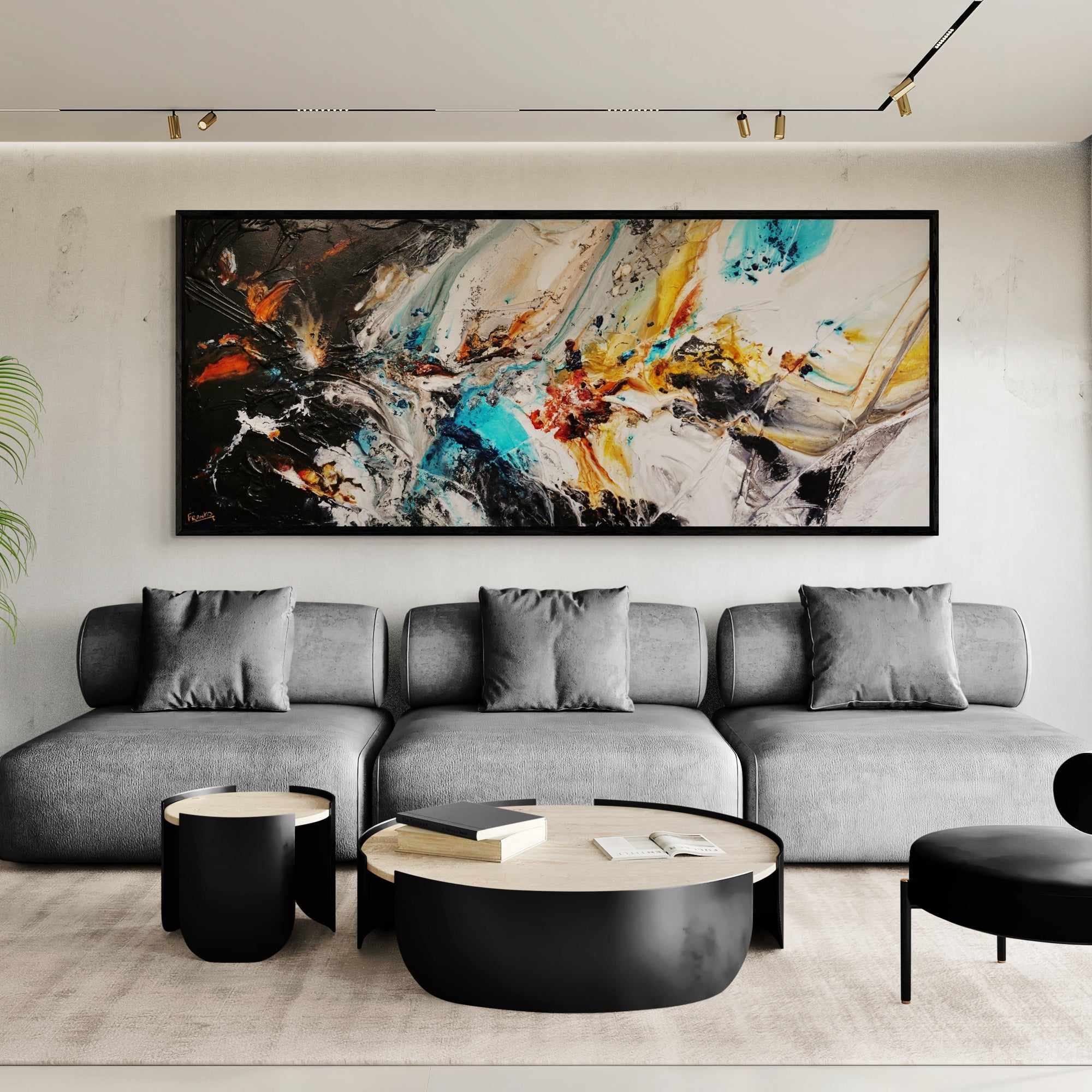 Natures Potion 240cm x 100cm Black White Teal Sienna Textured Abstract Painting (SOLD)-Abstract-Franko-[Franko]-[huge_art]-[Australia]-Franklin Art Studio