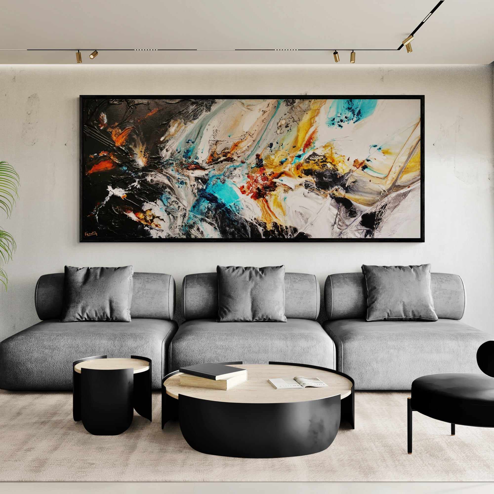 Natures Potion 240cm x 100cm Black White Teal Sienna Textured Abstract Painting (SOLD)-Abstract-Franko-[huge]-[Australian]-[best Selling]-Franklin Art Studio