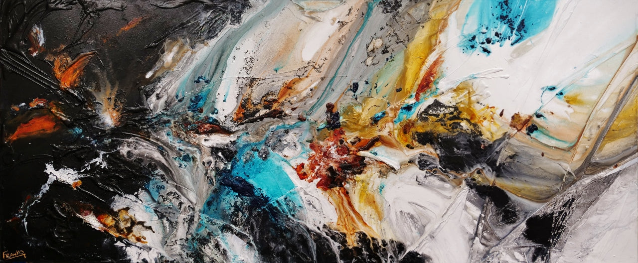 Natures Potion 240cm x 100cm Black White Teal Sienna Textured Abstract Painting (SOLD)-Abstract-[Franko]-[Australian Artist]-[Large]-[Popular]-Franklin Art Studio