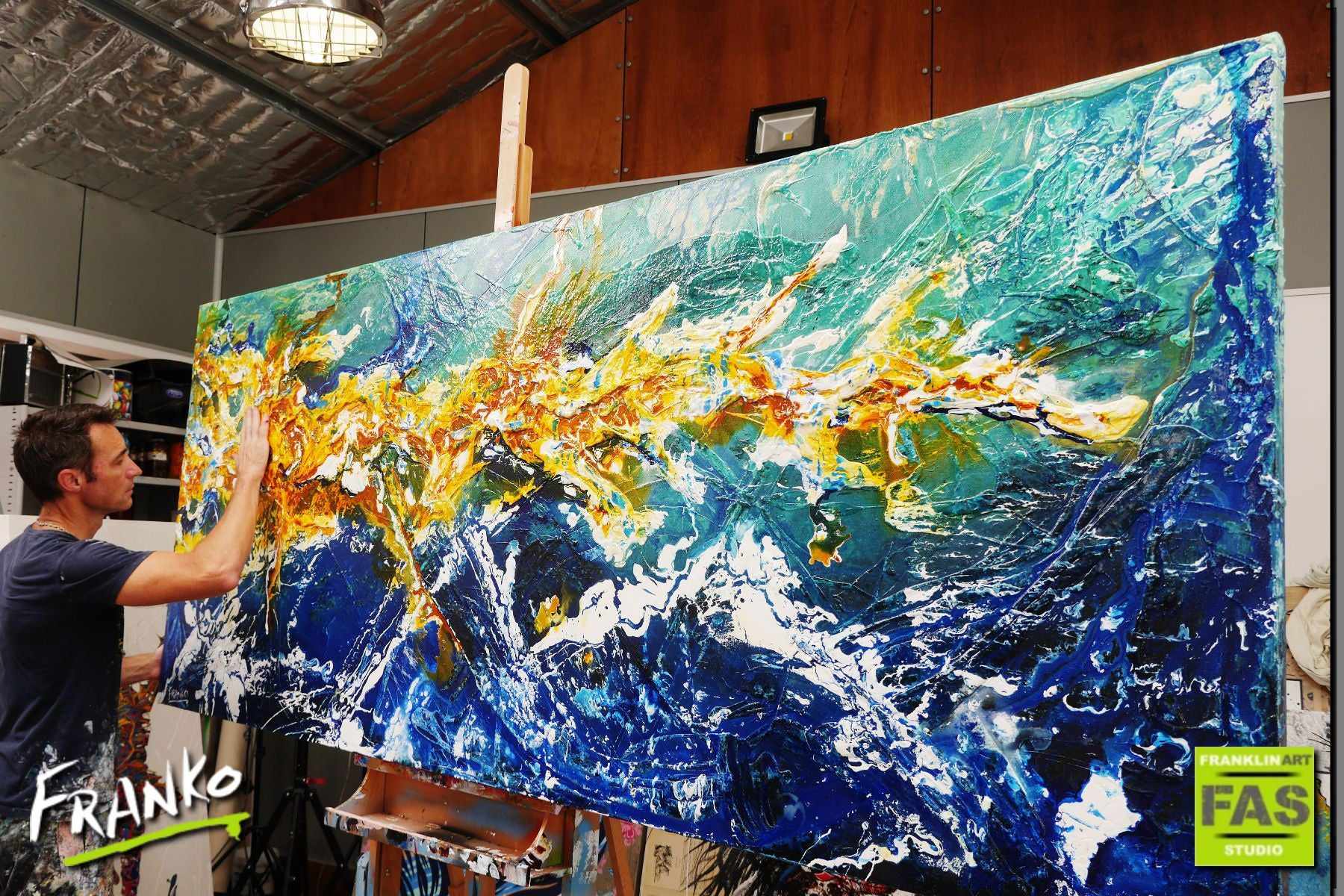 Natures Reserve 240cm x 100cm Blue Sienna Abstract Painting (SOLD)-Abstract-[Franko Artist]-[Gold Coast]-[Brisbane]-[Huge]-Franklin Art Studio