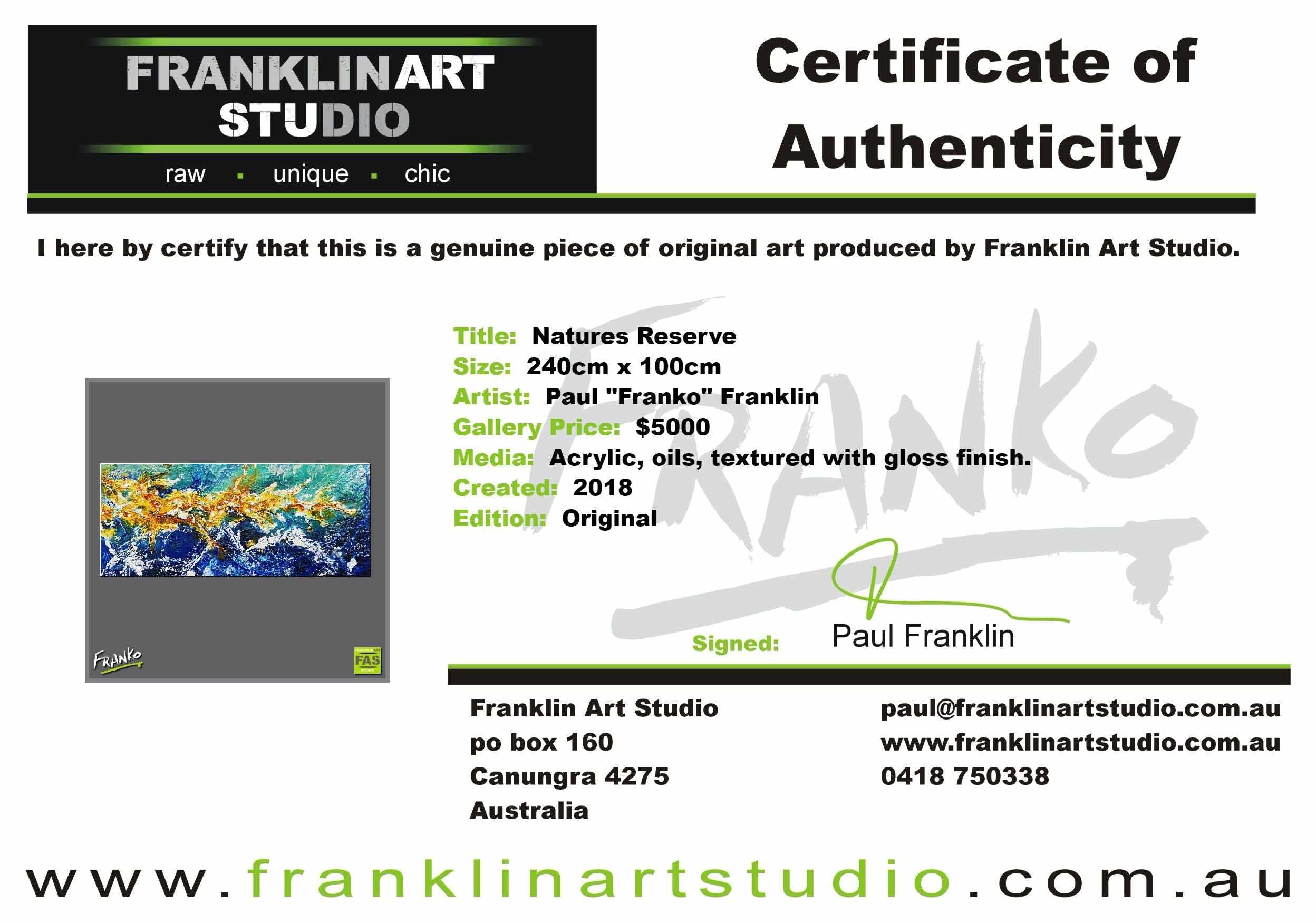Natures Reserve 240cm x 100cm Blue Sienna Abstract Painting (SOLD)-Abstract-[Franko Artist]-[Cheryl]-[Wendy]-[Gabriela]-Franklin Art Studio