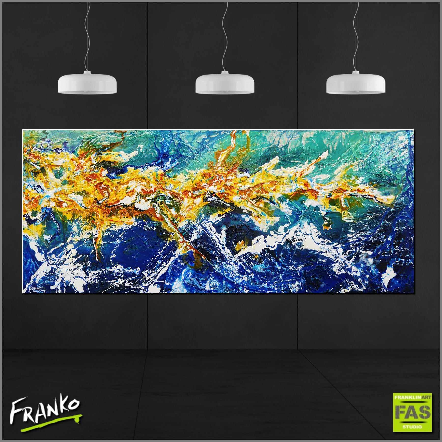 Natures Reserve 240cm x 100cm Blue Sienna Abstract Painting (SOLD)-Abstract-Franko-[Franko]-[huge_art]-[Australia]-Franklin Art Studio