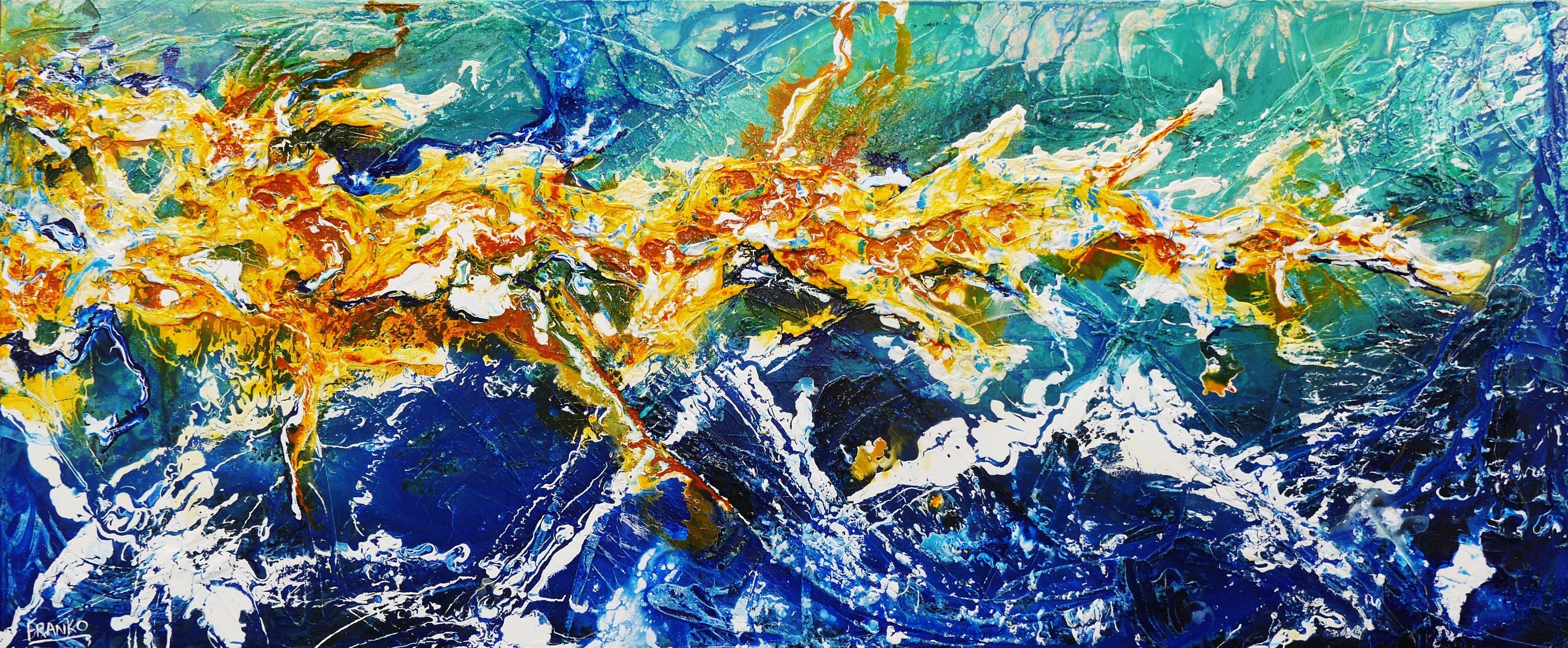 Natures Reserve 240cm x 100cm Blue Sienna Abstract Painting (SOLD)-Abstract-[Franko ]-[Gallery]-[popular]-[Australia]-Franklin Art Studio