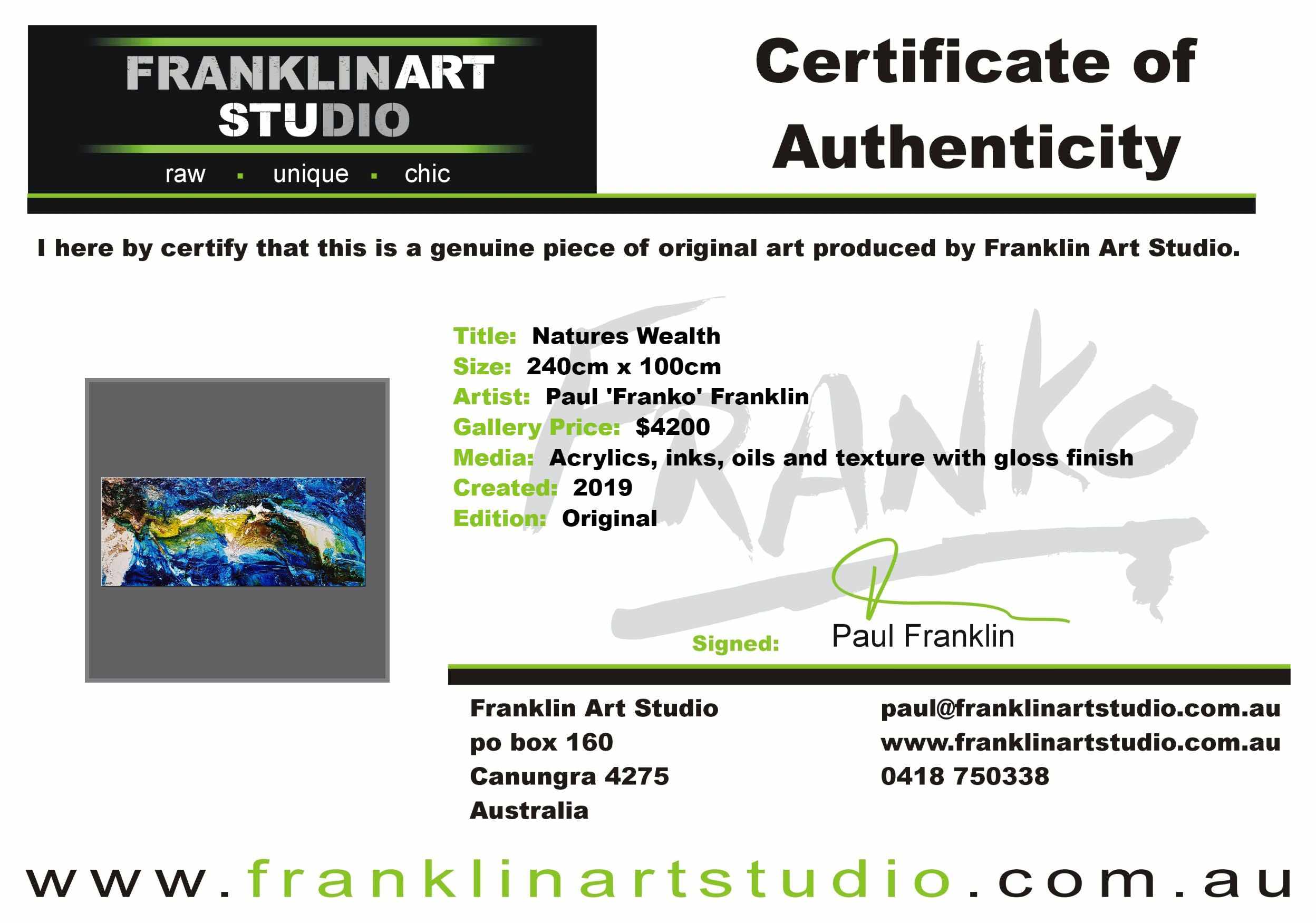 Natures Wealth 240cm x 100cm Blue Green Textured Abstract Painting (SOLD)-Abstract-Franko-[franko_art]-[beautiful_Art]-[The_Block]-Franklin Art Studio