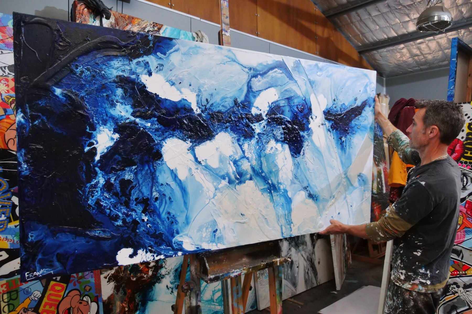 Navy Admiralty 200cm x 100cm Blue White Textured Abstract Painting (SOLD)-Abstract-Franko-[franko_artist]-[Art]-[interior_design]-Franklin Art Studio