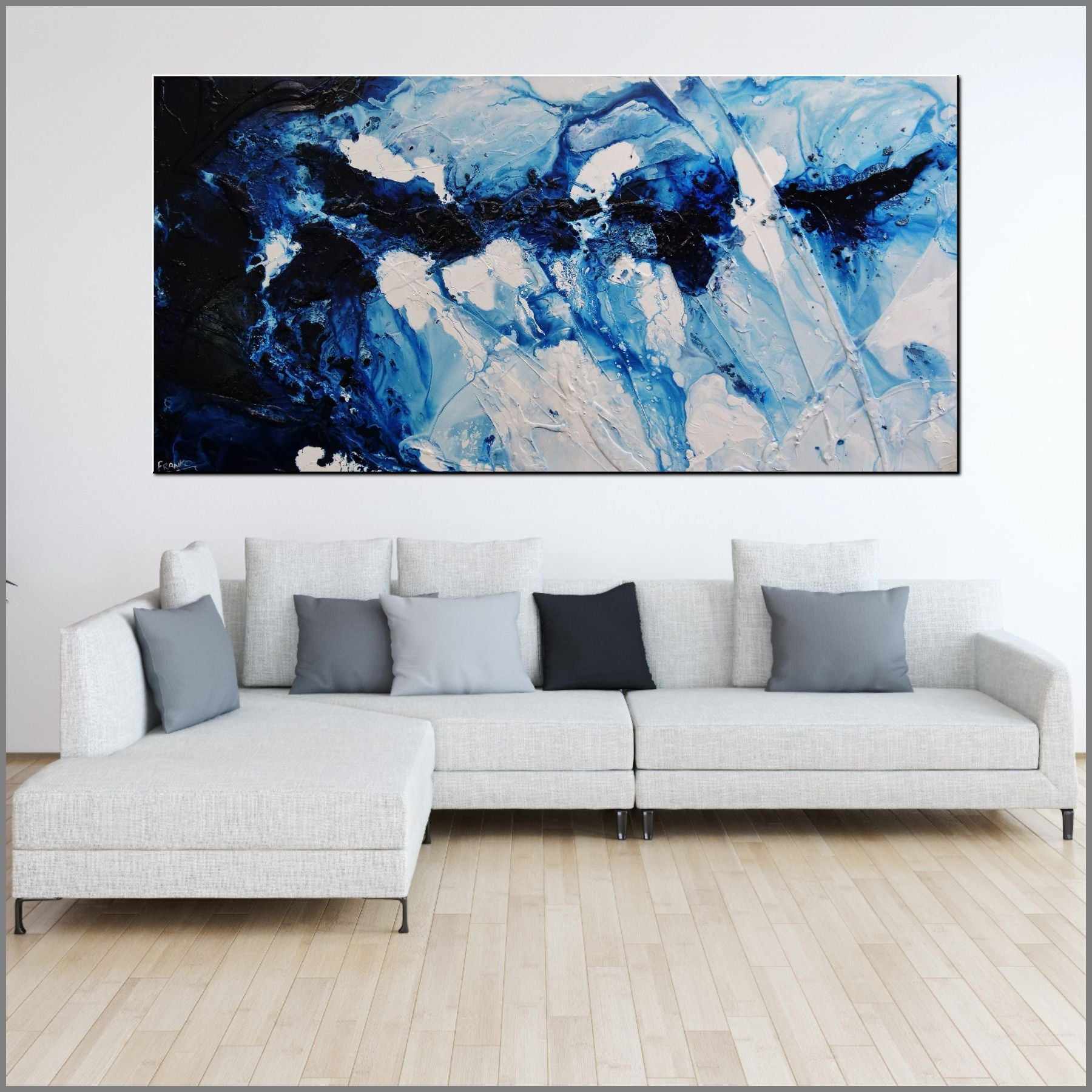 Navy Admiralty 200cm x 100cm Blue White Textured Abstract Painting (SOLD)-Abstract-Franko-[Franko]-[huge_art]-[Australia]-Franklin Art Studio