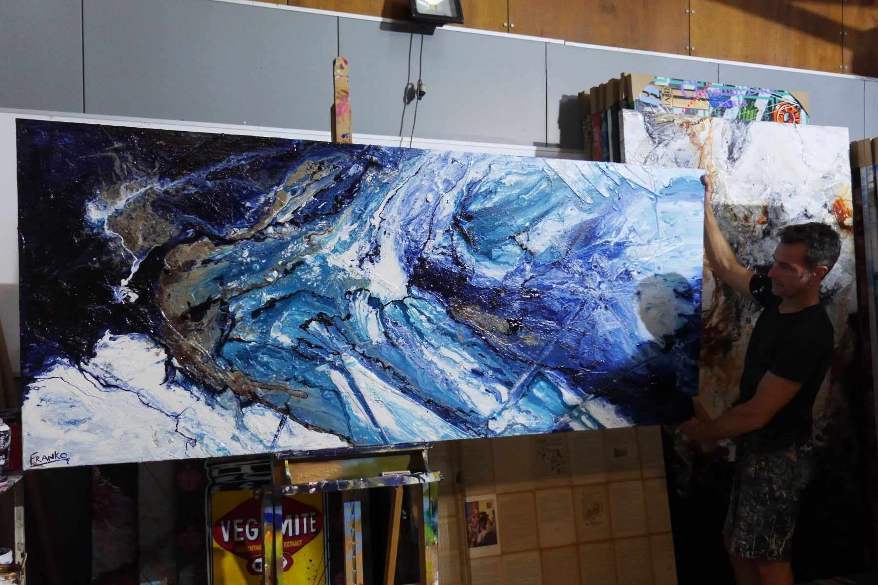 Navy Simpatico 240cm x 100cm Blue Textured Abstract Painting (SOLD)-Abstract-Franko-[franko_artist]-[Art]-[interior_design]-Franklin Art Studio