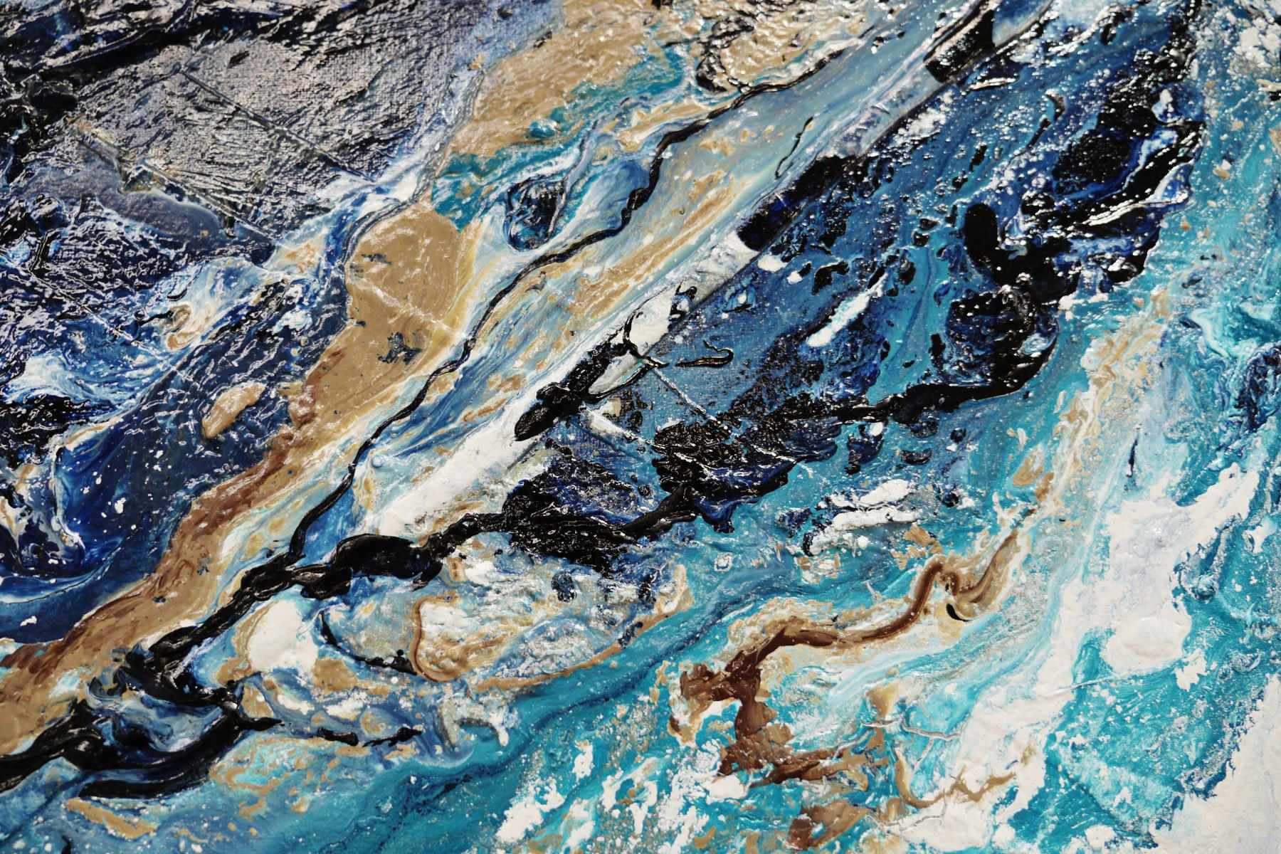 Navy Simpatico 240cm x 100cm Blue Textured Abstract Painting (SOLD)