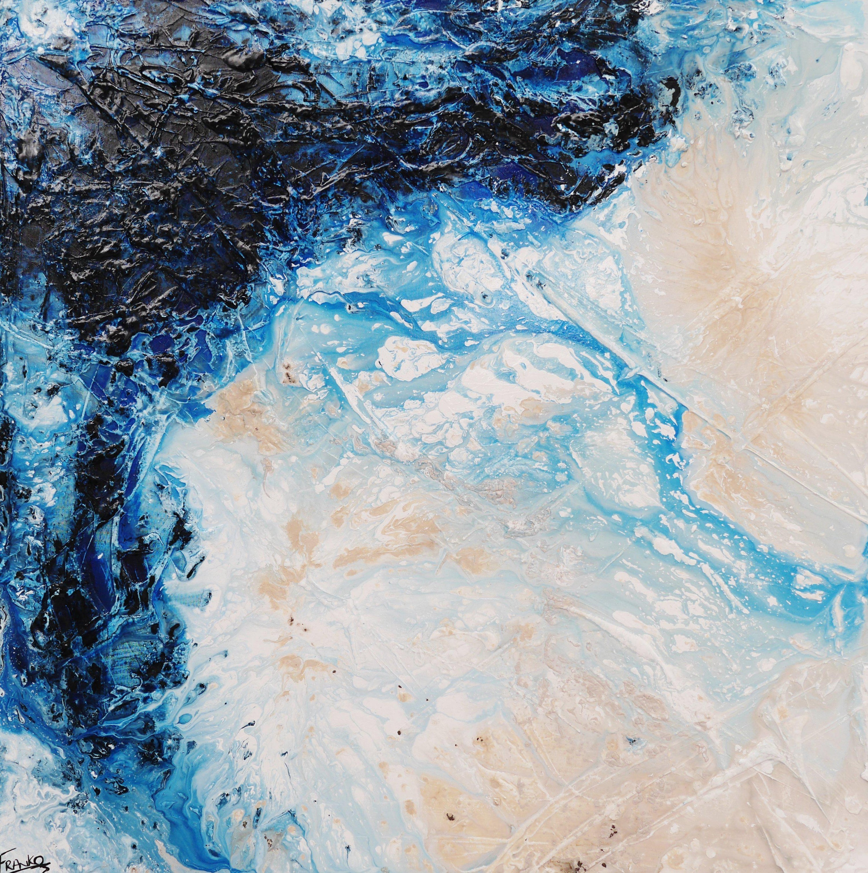 Navy Washed 120cm x 120cm White Blue Abstract Painting (SOLD)-abstract-Franko-[Franko]-[Australia_Art]-[Art_Lovers_Australia]-Franklin Art Studio