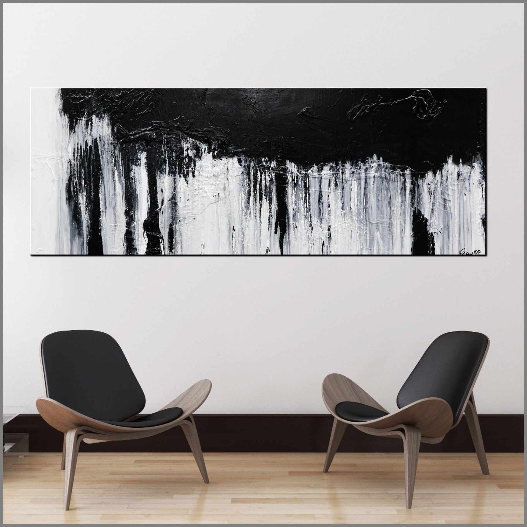 Neutral Candy 160cm x 60cm Black White Textured Abstract Painting (SOLD)-Abstract-Franko-[huge]-[Australian]-[best Selling]-Franklin Art Studio