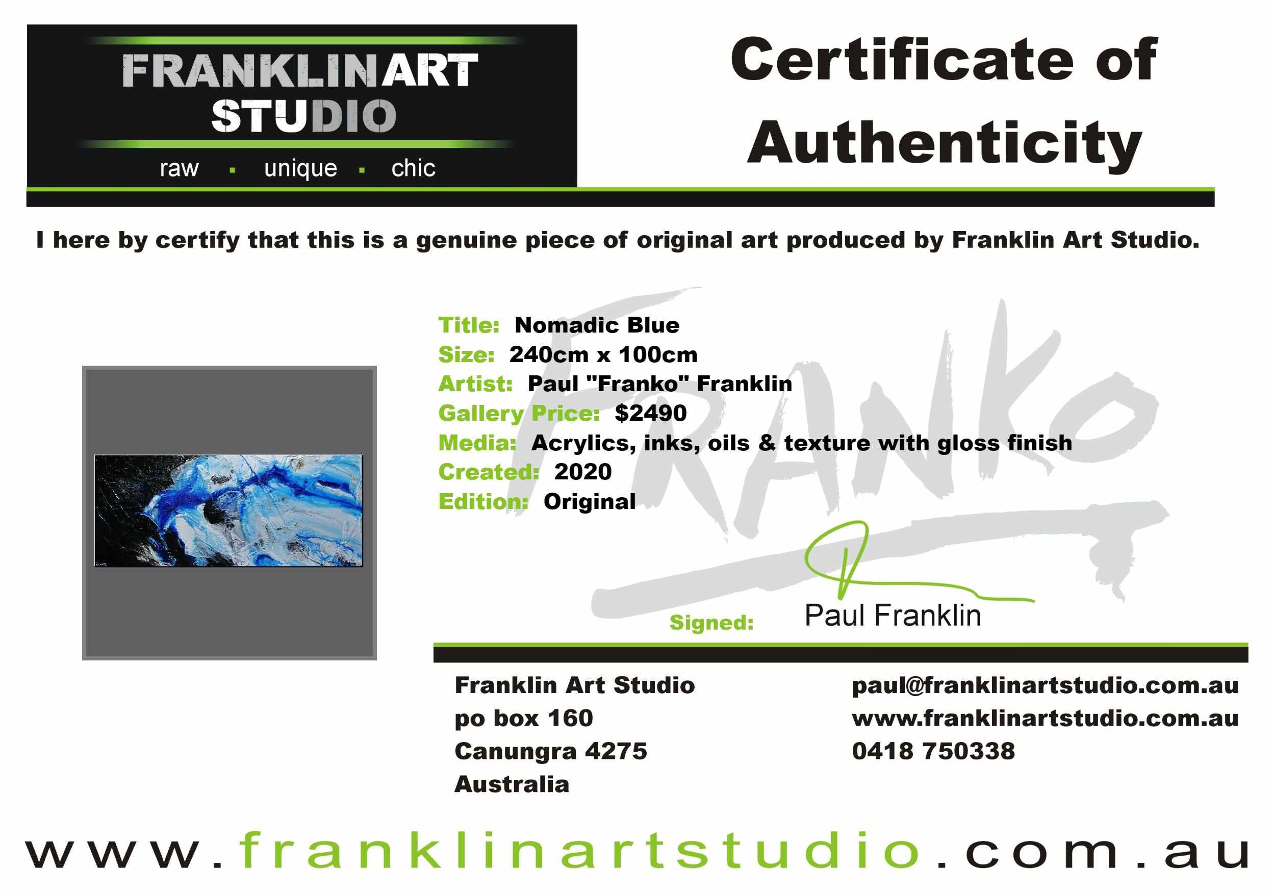 Nomadic Blue 240cm x 100cm Black Blue Textured Abstract Painting (SOLD)-Abstract-Franko-[franko_art]-[beautiful_Art]-[The_Block]-Franklin Art Studio