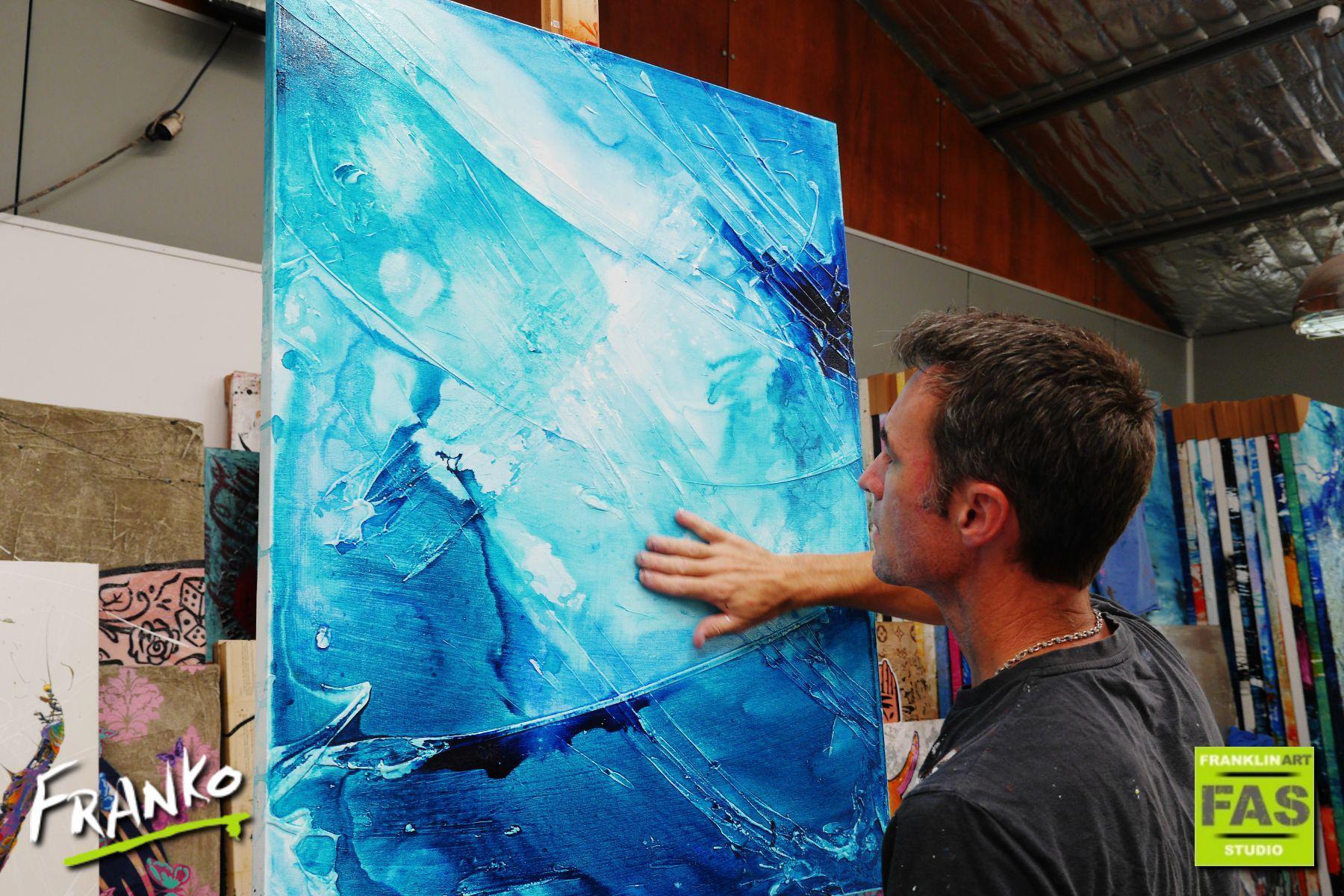 Oceanic 75cm x 100cm Blue Abstract Painting (SOLD)-Abstract-[Franko_Artist]-[The_Block]-[Dream_Homes]-[ideas]- [Grand_Designs]-Franklin Art Studio