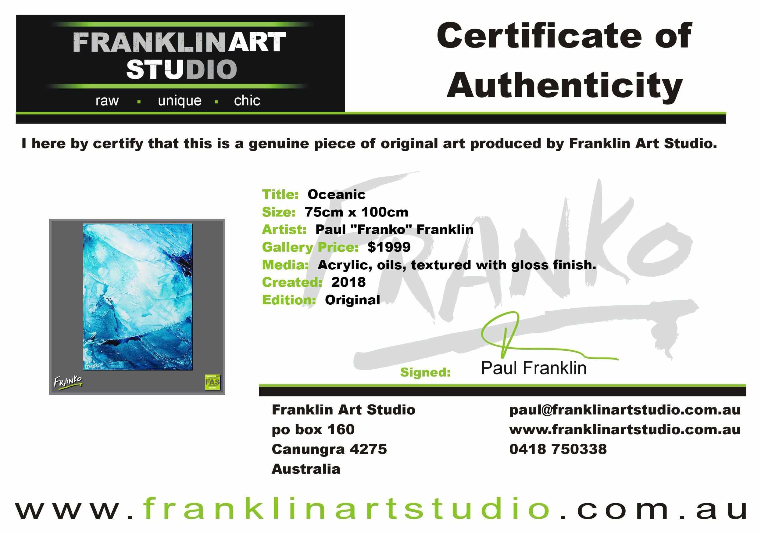 Oceanic 75cm x 100cm Blue Abstract Painting (SOLD)-Abstract-Franko-[franko_art]-[beautiful_Art]-[The_Block]-Franklin Art Studio