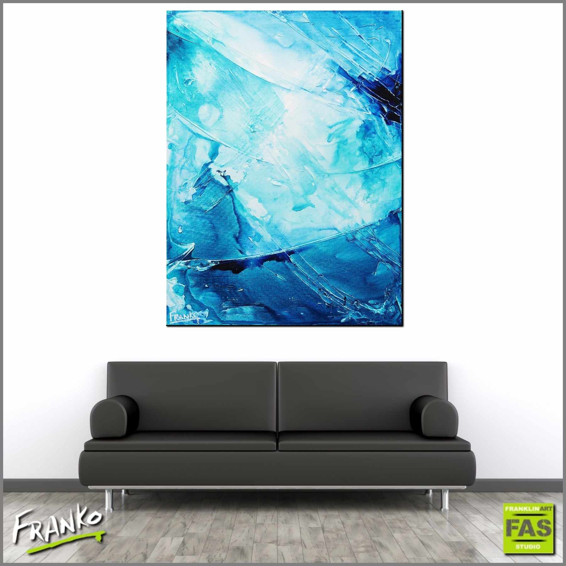 Oceanic 75cm x 100cm Blue Abstract Painting (SOLD)-Abstract-Franko-[Franko]-[huge_art]-[Australia]-Franklin Art Studio