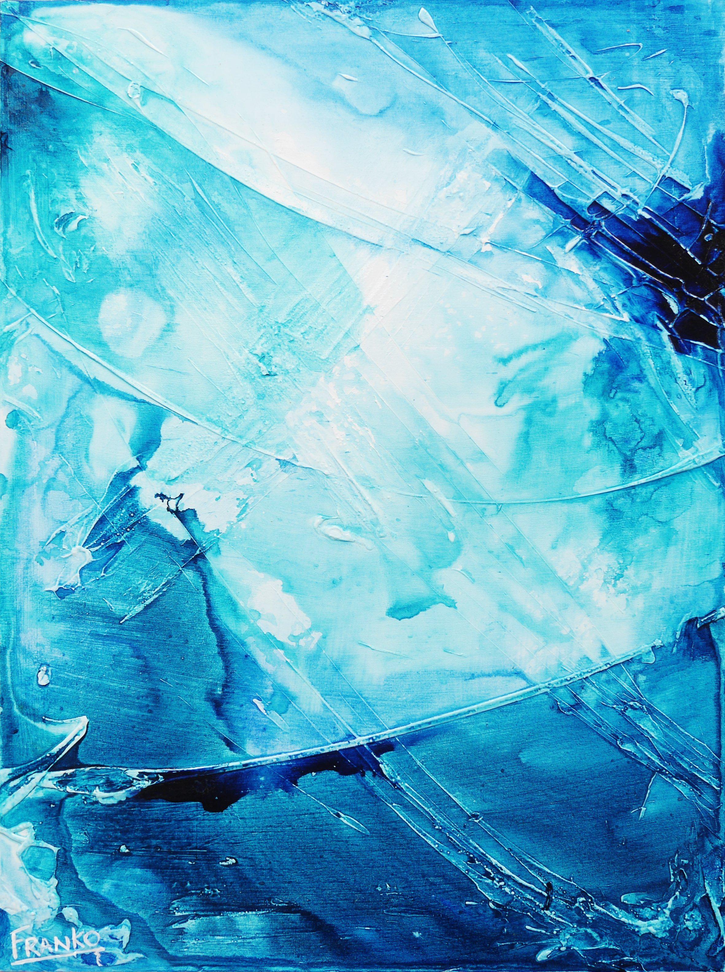 Oceanic 75cm x 100cm Blue Abstract Painting (SOLD)-Abstract-Franko-[Franko]-[Australia_Art]-[Art_Lovers_Australia]-Franklin Art Studio