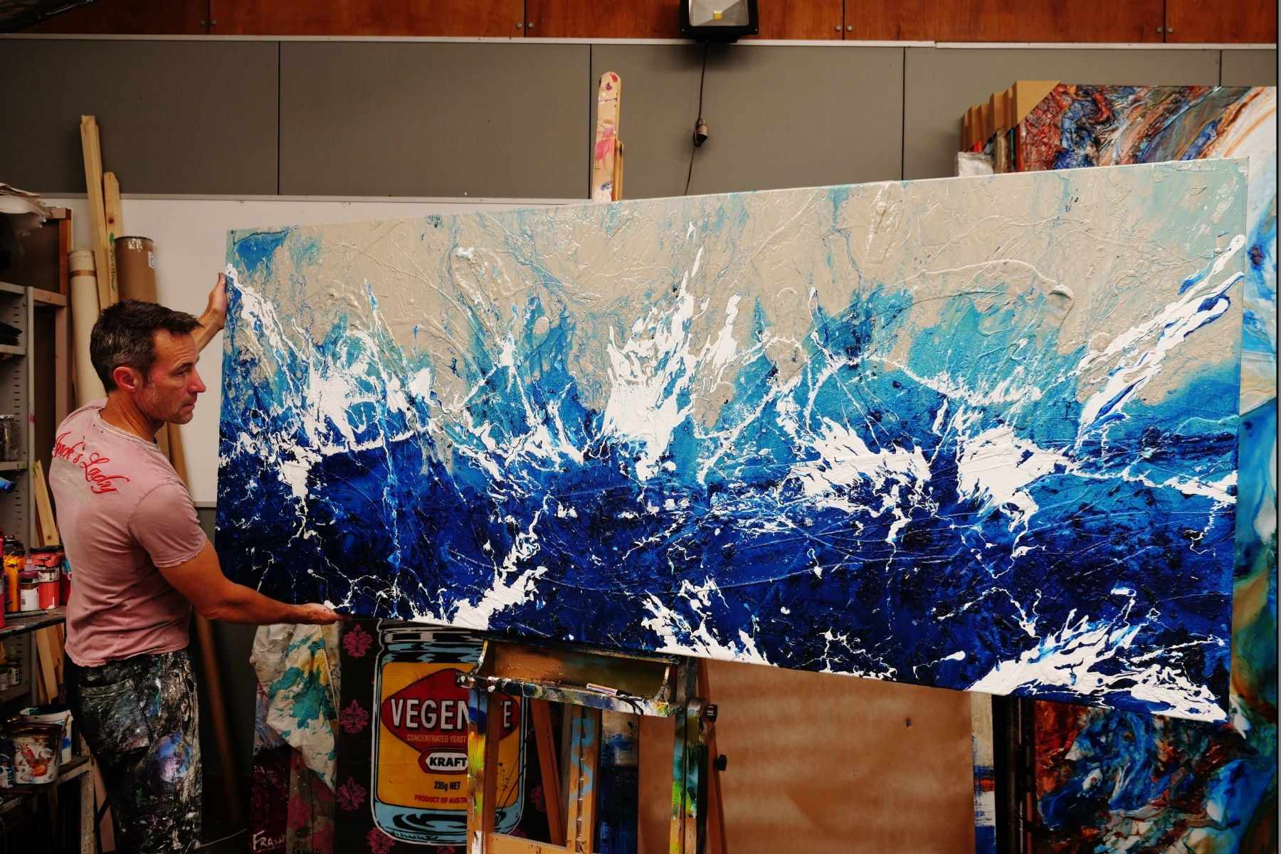 Oceanic Blue 240cm x 100cm Cream Blue Textured Abstract Painting (SOLD)-Abstract-Franko-[franko_artist]-[Art]-[interior_design]-Franklin Art Studio