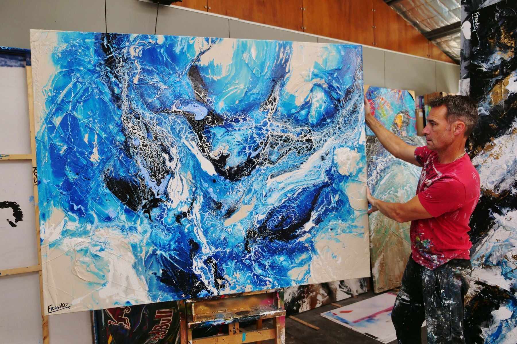 Oceanic Currents 140cm x 180cm Blue Cream Textured Abstract Painting (SOLD)-Abstract-Franko-[franko_artist]-[Art]-[interior_design]-Franklin Art Studio