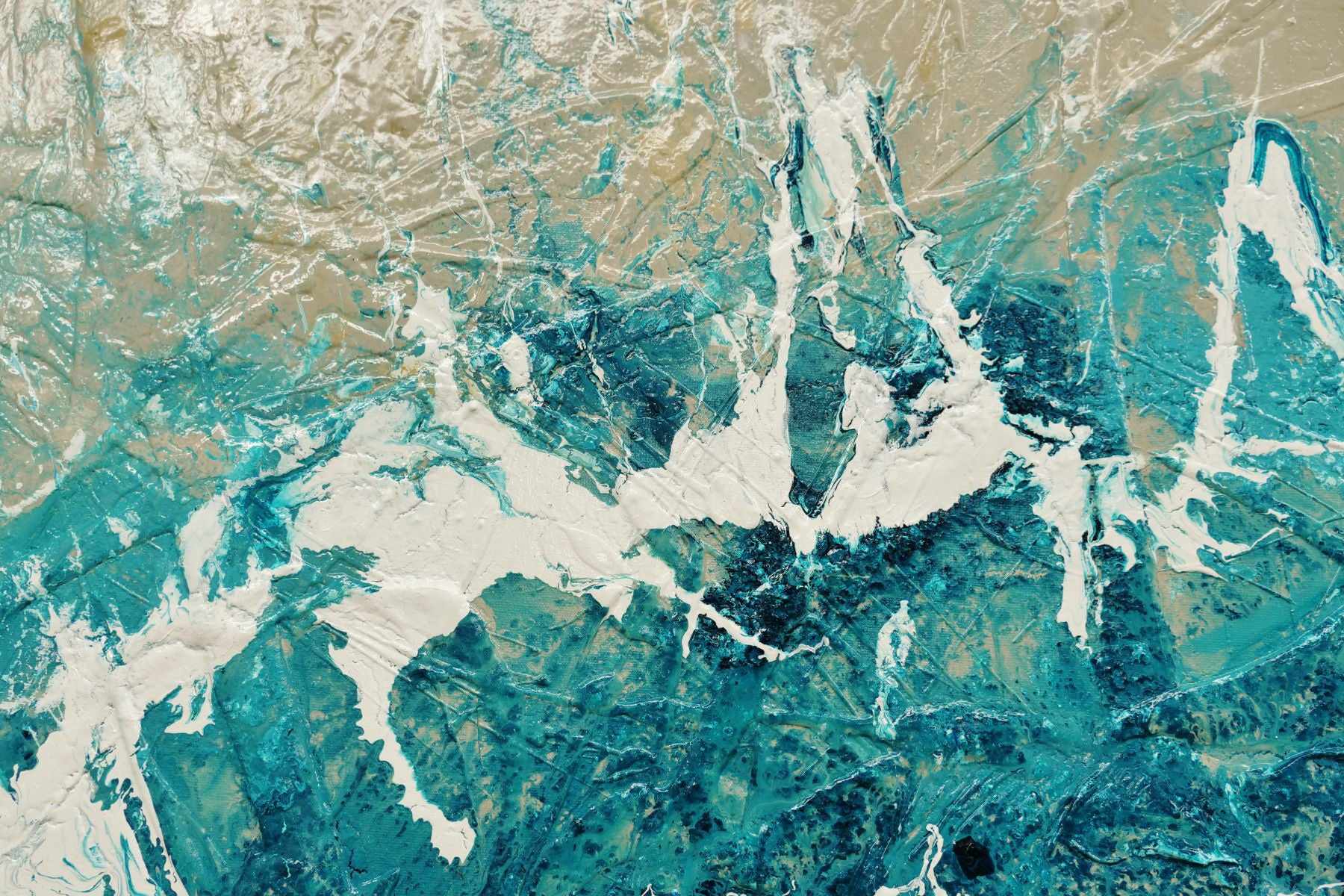 Oceanic Grace 240cm x 100cm Cream Turquoise Textured Abstract Painting (SOLD)