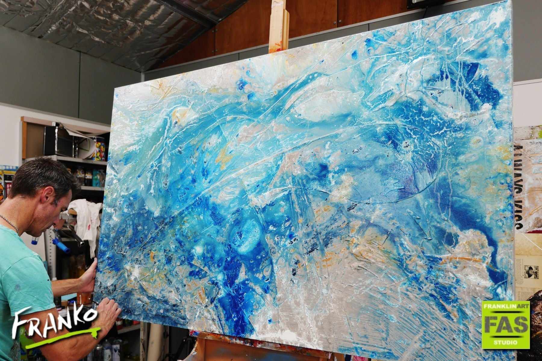 Oceanic Reef 160cm x 100cm Blue Creme Abstract Painting (SOLD)-Abstract-Franko-[franko_artist]-[Art]-[interior_design]-Franklin Art Studio