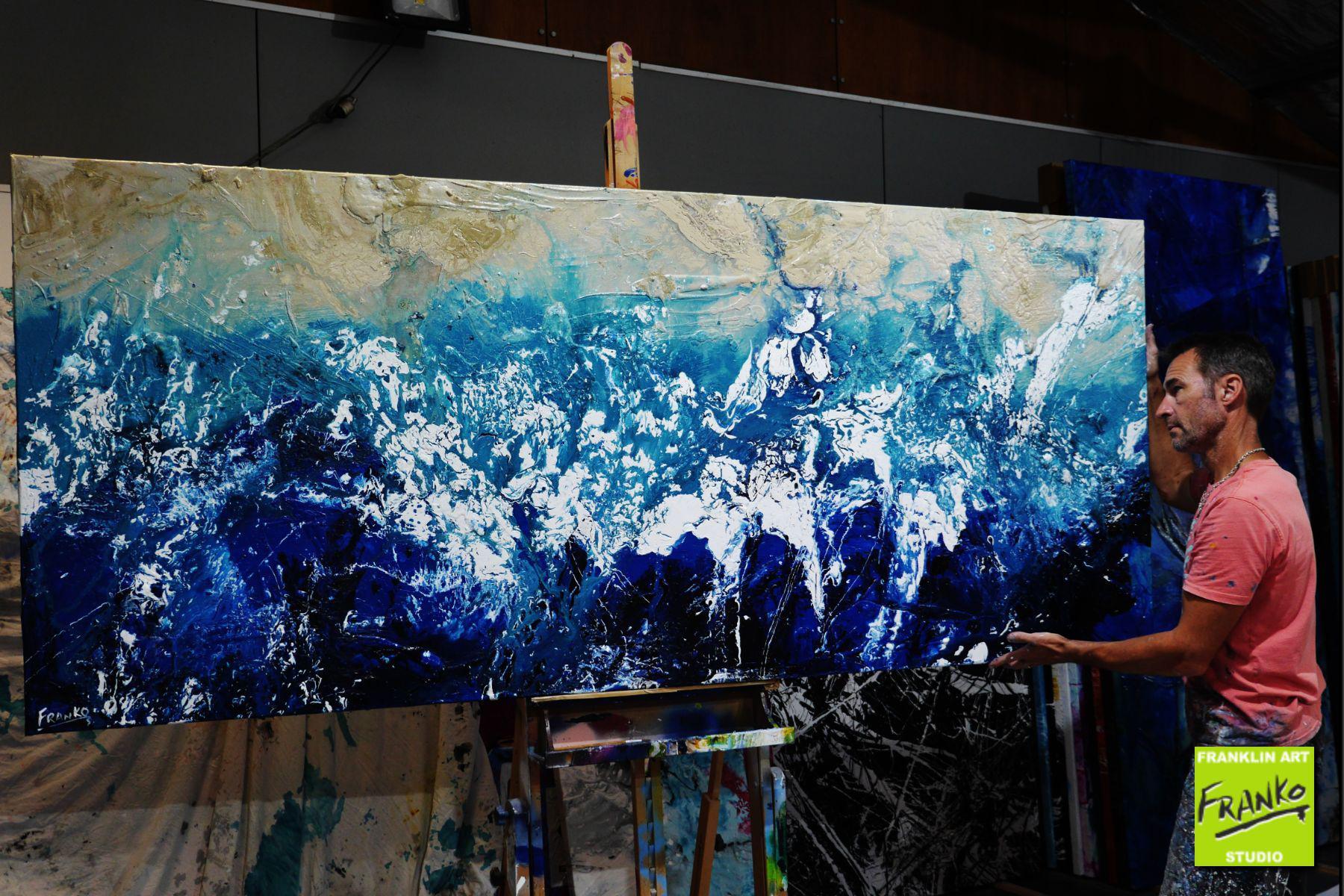 Oceanic Substance 240cm x 100cm Blue Cream White Textured Abstract Painting (SOLD)-Abstract-[Franko Artist]-[Gold Coast]-[Brisbane]-[Huge]-Franklin Art Studio