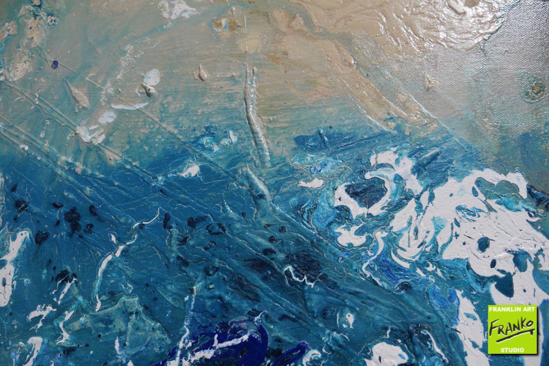 Oceanic Substance 240cm x 100cm Blue Cream White Textured Abstract Painting (SOLD)
