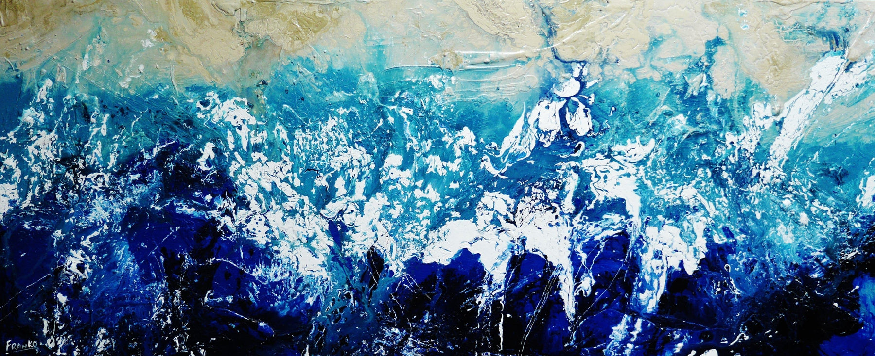 Oceanic Substance 240cm x 100cm Blue Cream White Textured Abstract Painting (SOLD)-Abstract-Franko-[Franko]-[Australia_Art]-[Art_Lovers_Australia]-Franklin Art Studio