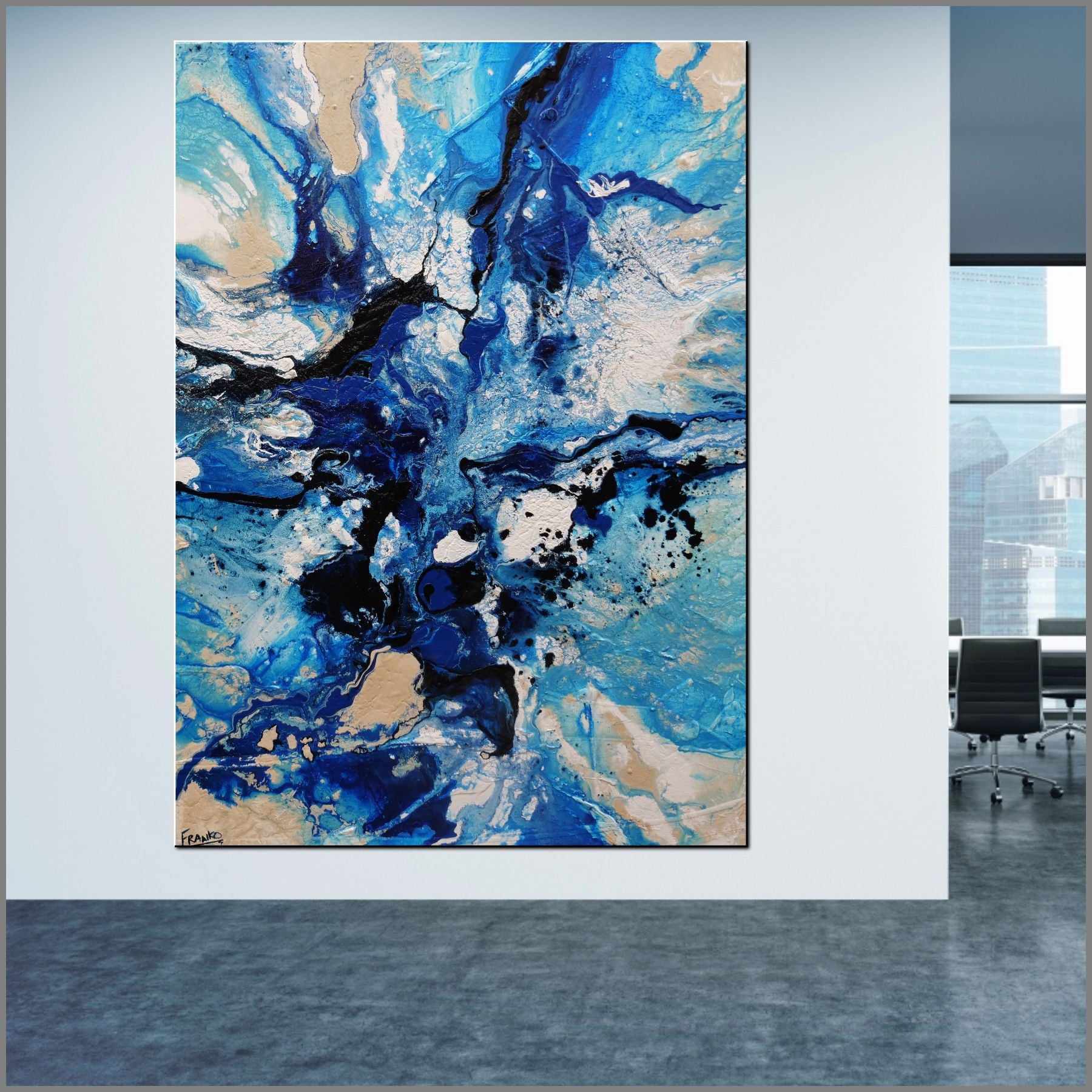 Oceans 140cm x 100cm Blue Cream Textured Abstract Painting (SOLD)-Abstract-Franko-[Franko]-[huge_art]-[Australia]-Franklin Art Studio