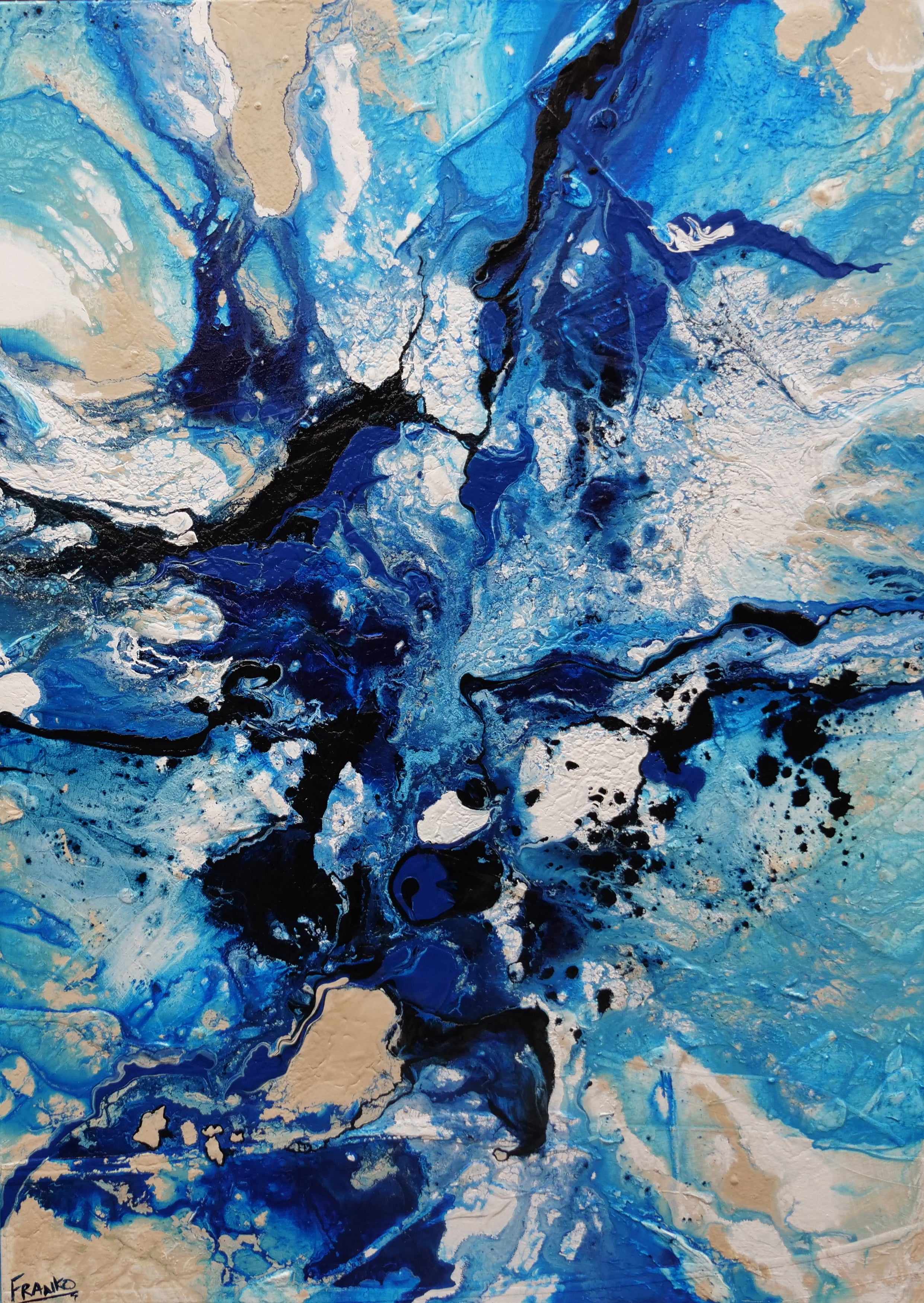Oceans 140cm x 100cm Blue Cream Textured Abstract Painting (SOLD)-Abstract-Franko-[Franko]-[Australia_Art]-[Art_Lovers_Australia]-Franklin Art Studio