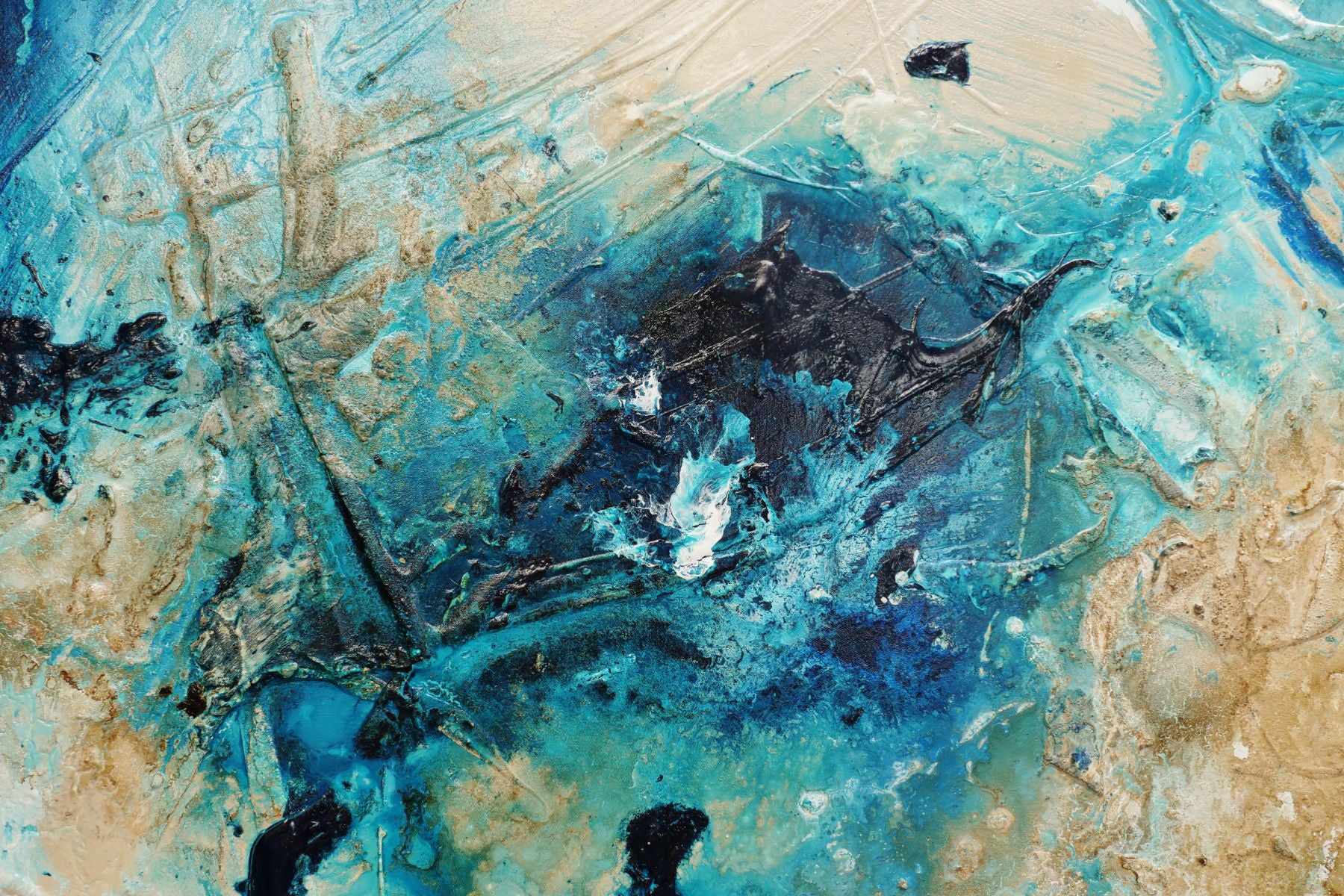 Oceans 240cm x 100cm Teal Cream Textured Abstract Painting (SOLD)