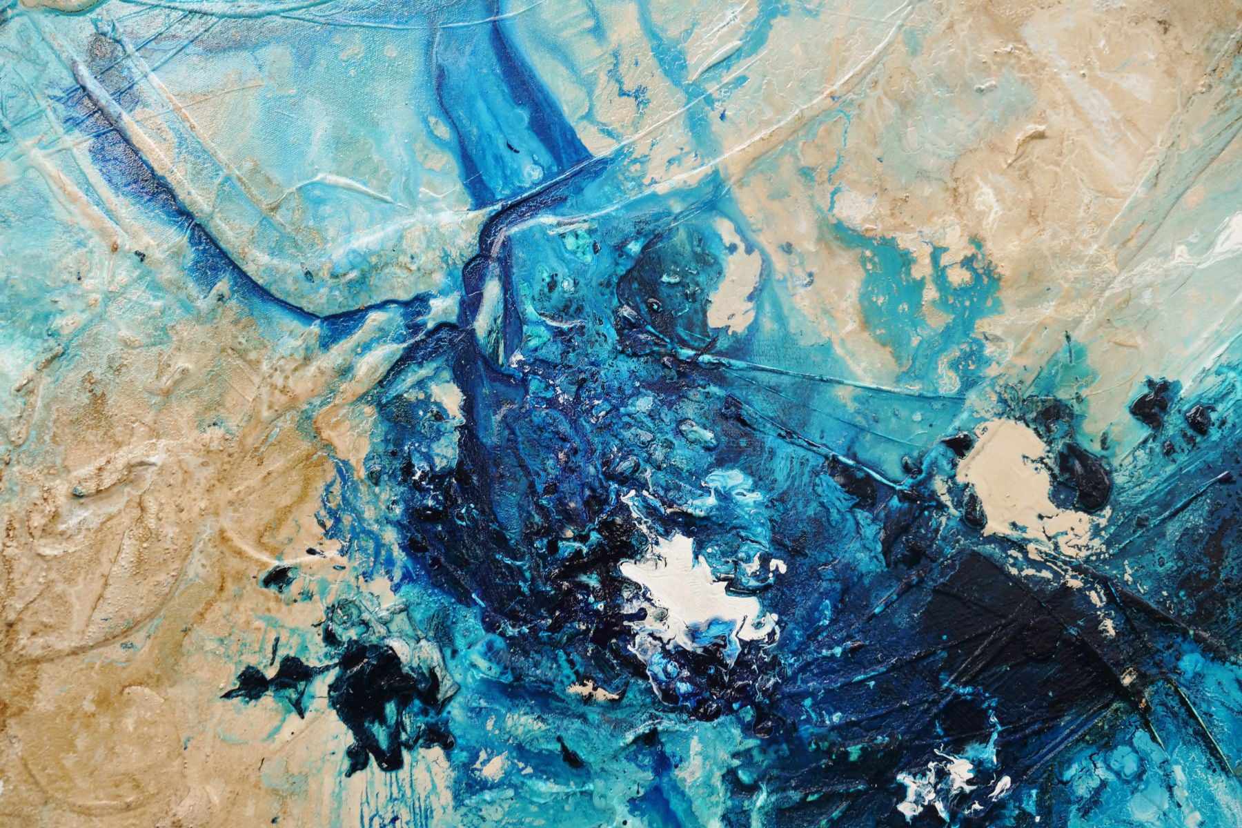 Oceans 240cm x 100cm Teal Cream Textured Abstract Painting (SOLD)