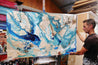 Oceans Deep 160cm x 100cm Cream Blue Textured Abstract Painting-Abstract-Franko-[franko_artist]-[Art]-[interior_design]-Franklin Art Studio