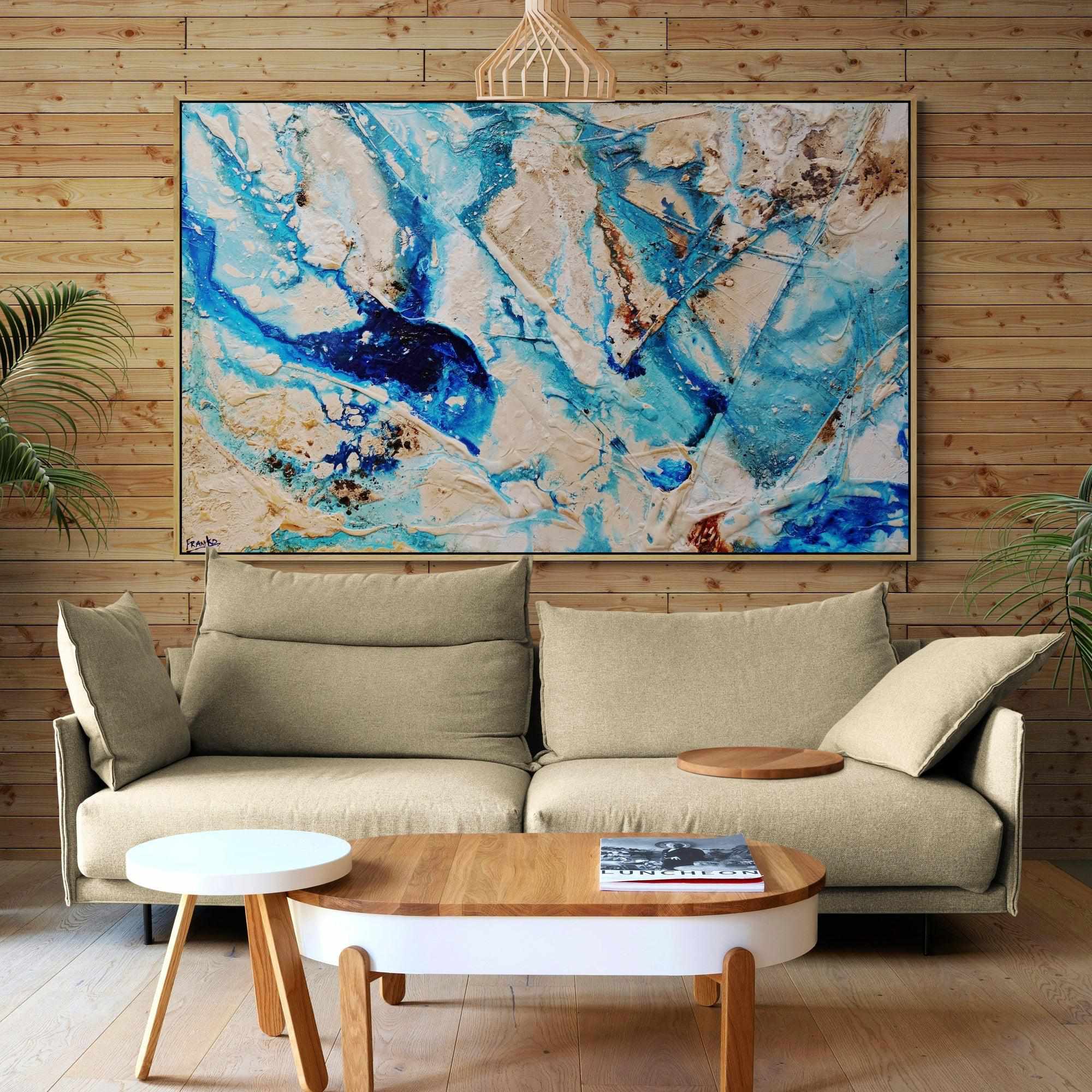 Oceans Deep 160cm x 100cm Cream Blue Textured Abstract Painting-Abstract-Franko-[Franko]-[huge_art]-[Australia]-Franklin Art Studio