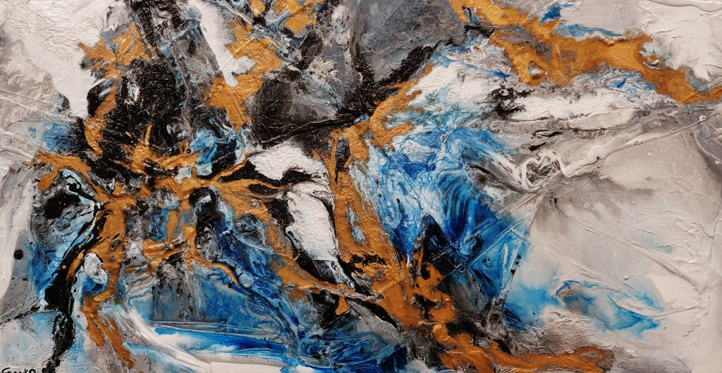 Oceans Jewel 190cm x 100cm Blue Gold Grey Textured Abstract Painting (SOLD)-Abstract-Franko-[Franko]-[Australia_Art]-[Art_Lovers_Australia]-Franklin Art Studio