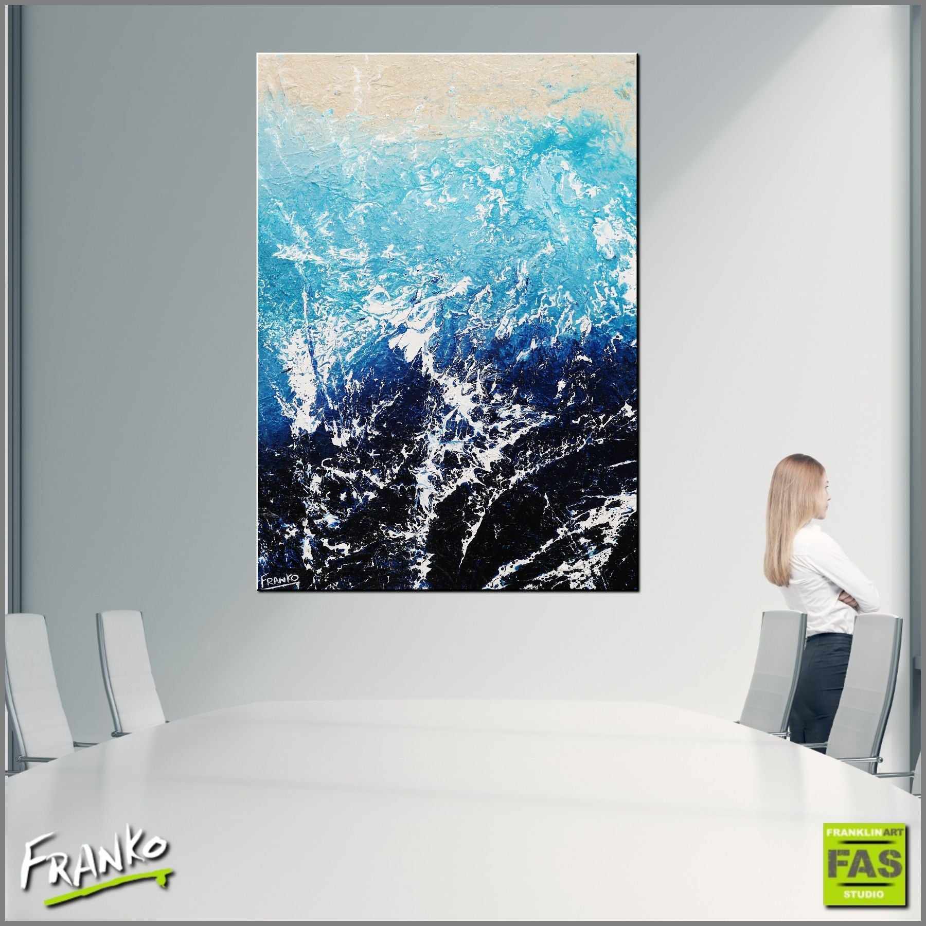 Oceans Lust 140cm x 100cm Blue Abstract Painting (SOLD)-Abstract-Franko-[Franko]-[huge_art]-[Australia]-Franklin Art Studio