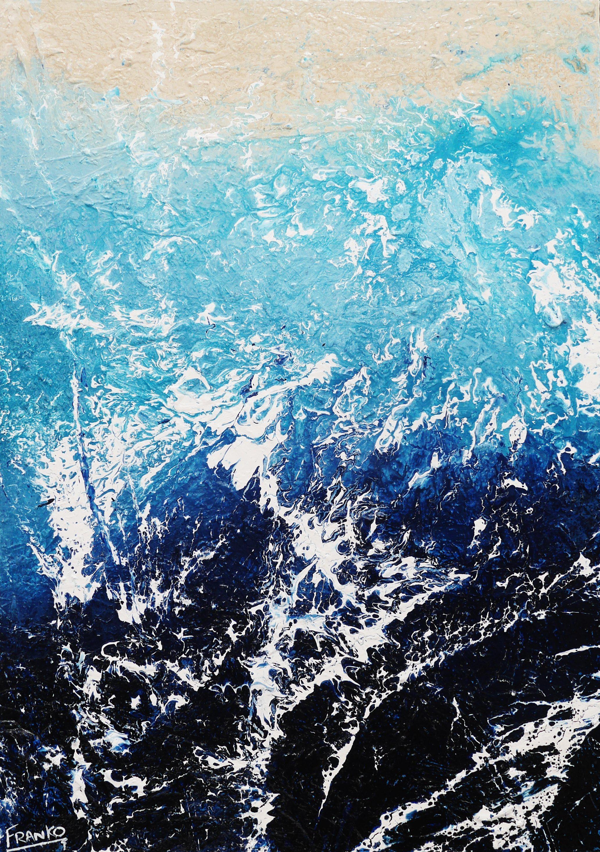 Oceans Lust 140cm x 100cm Blue Abstract Painting (SOLD)-Abstract-Franko-[Franko]-[Australia_Art]-[Art_Lovers_Australia]-Franklin Art Studio