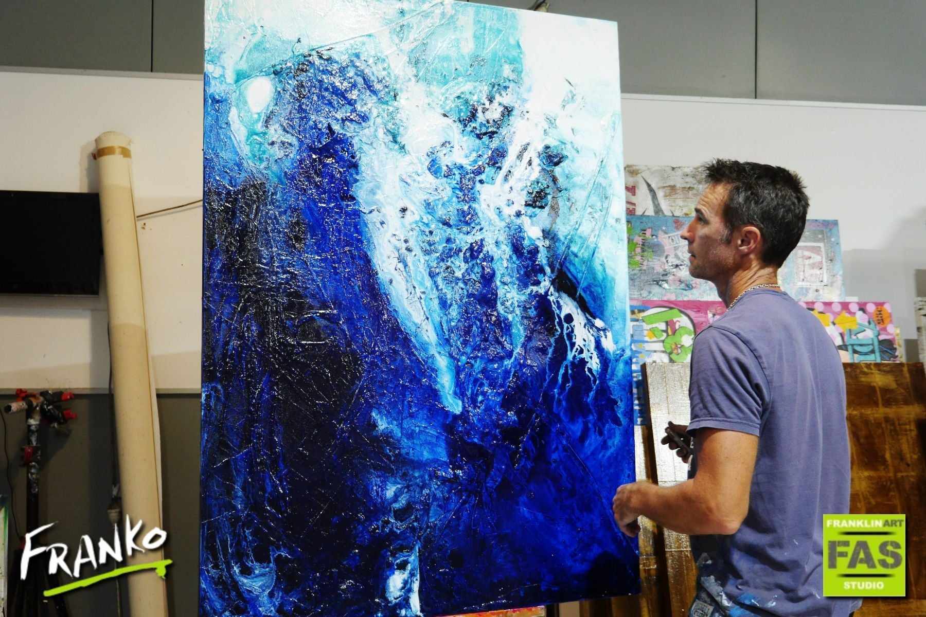 Oceans Symphony 140cm x 100cm Blue White Abstract Painting (SOLD)-Abstract-Franko-[franko_artist]-[Art]-[interior_design]-Franklin Art Studio