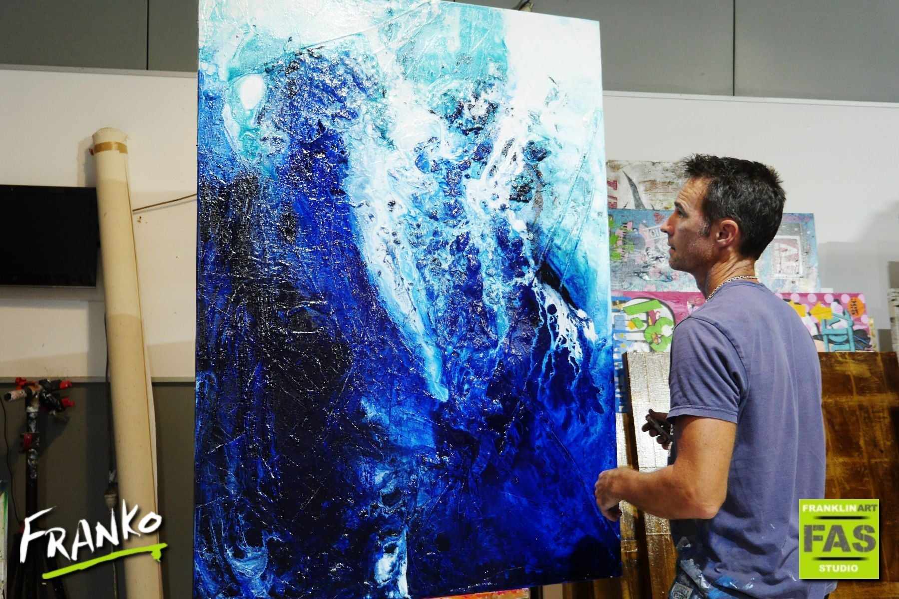 Oceans Symphony 140cm x 100cm Blue White Abstract Painting (SOLD)-Abstract-[Franko Artist]-[Gold Coast]-[Brisbane]-[Huge]-Franklin Art Studio