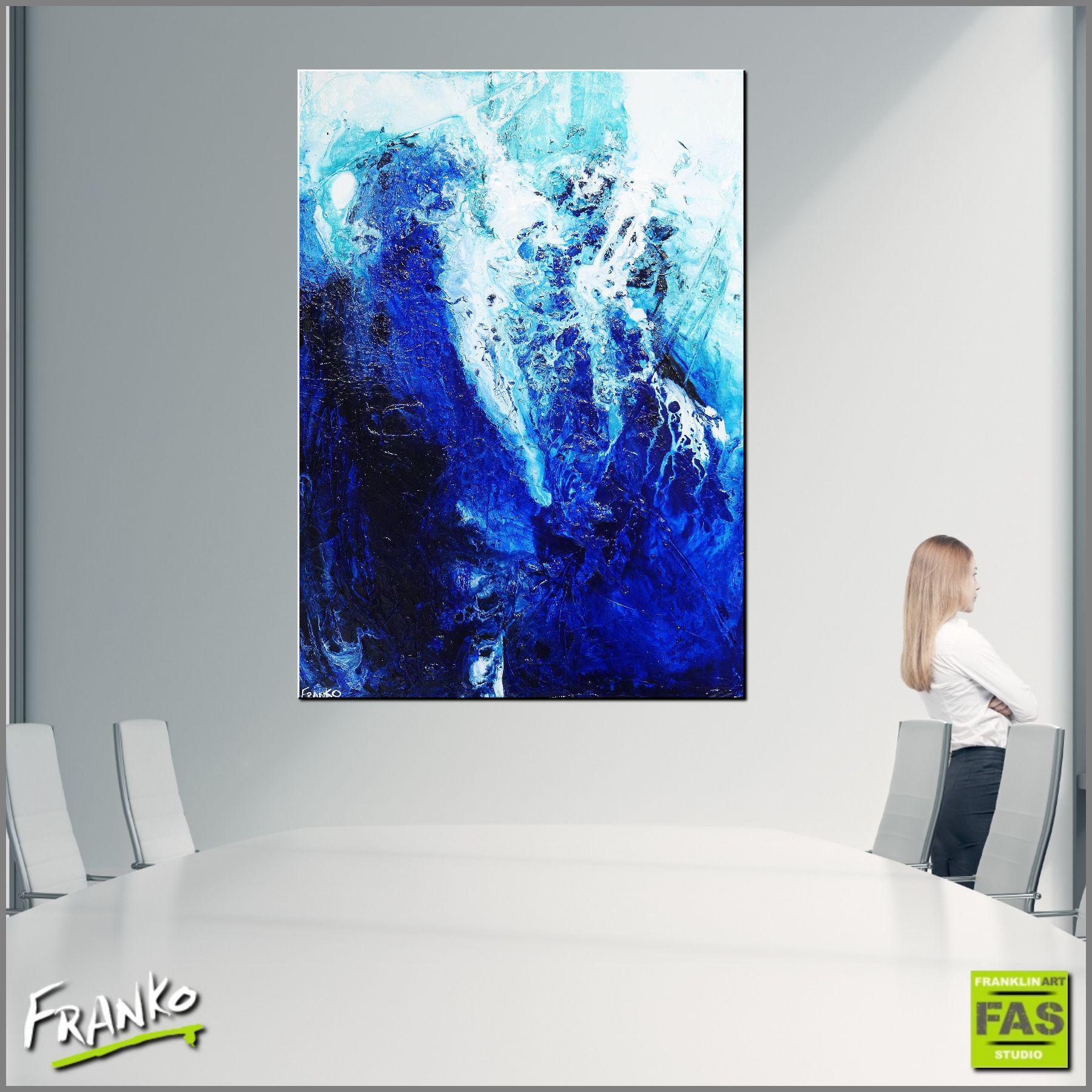 Oceans Symphony 140cm x 100cm Blue White Abstract Painting (SOLD)-Abstract-Franko-[huge]-[Australian]-[best Selling]-Franklin Art Studio