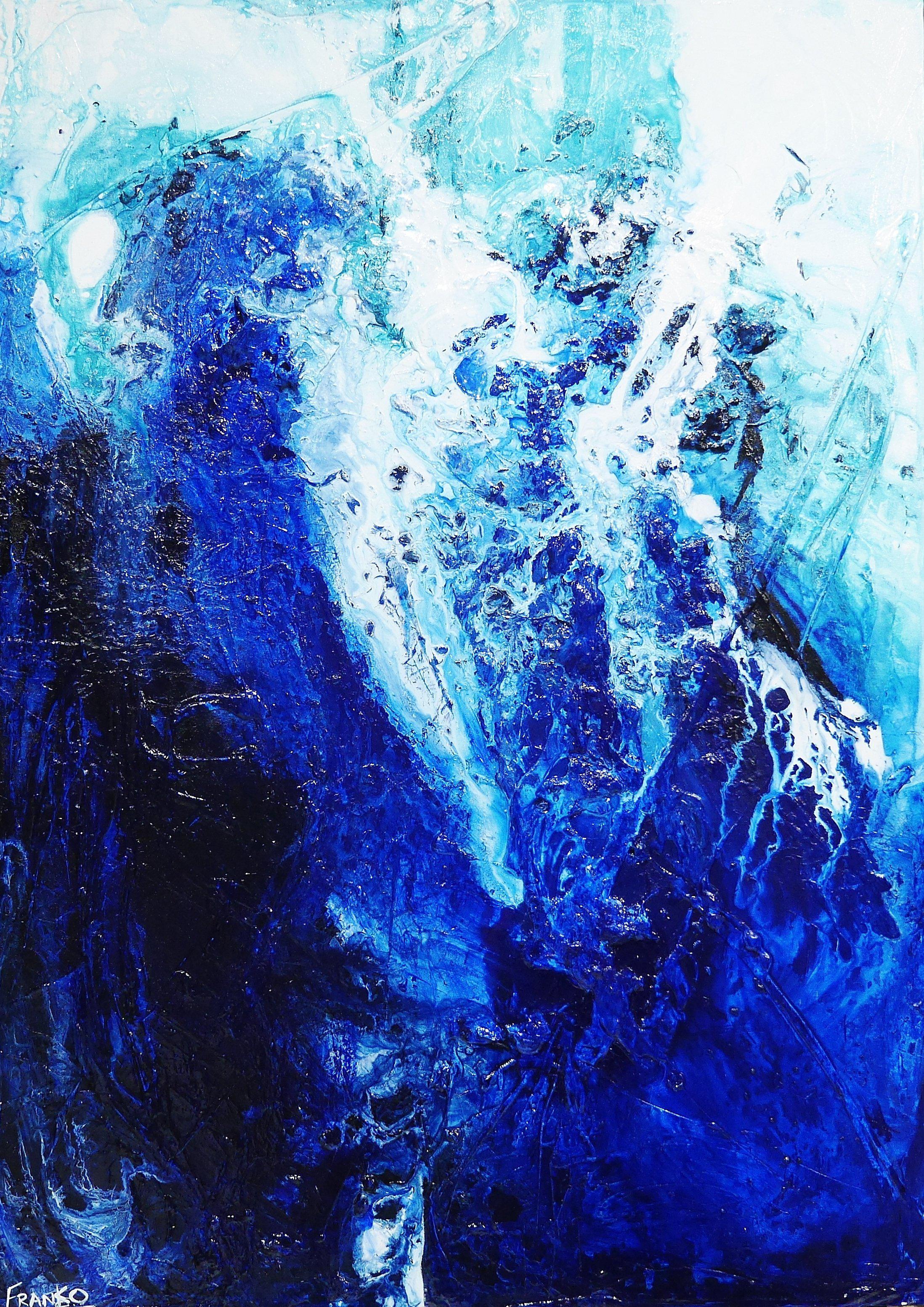 Oceans Symphony 140cm x 100cm Blue White Abstract Painting (SOLD)-Abstract-Franko-[Franko]-[Australia_Art]-[Art_Lovers_Australia]-Franklin Art Studio
