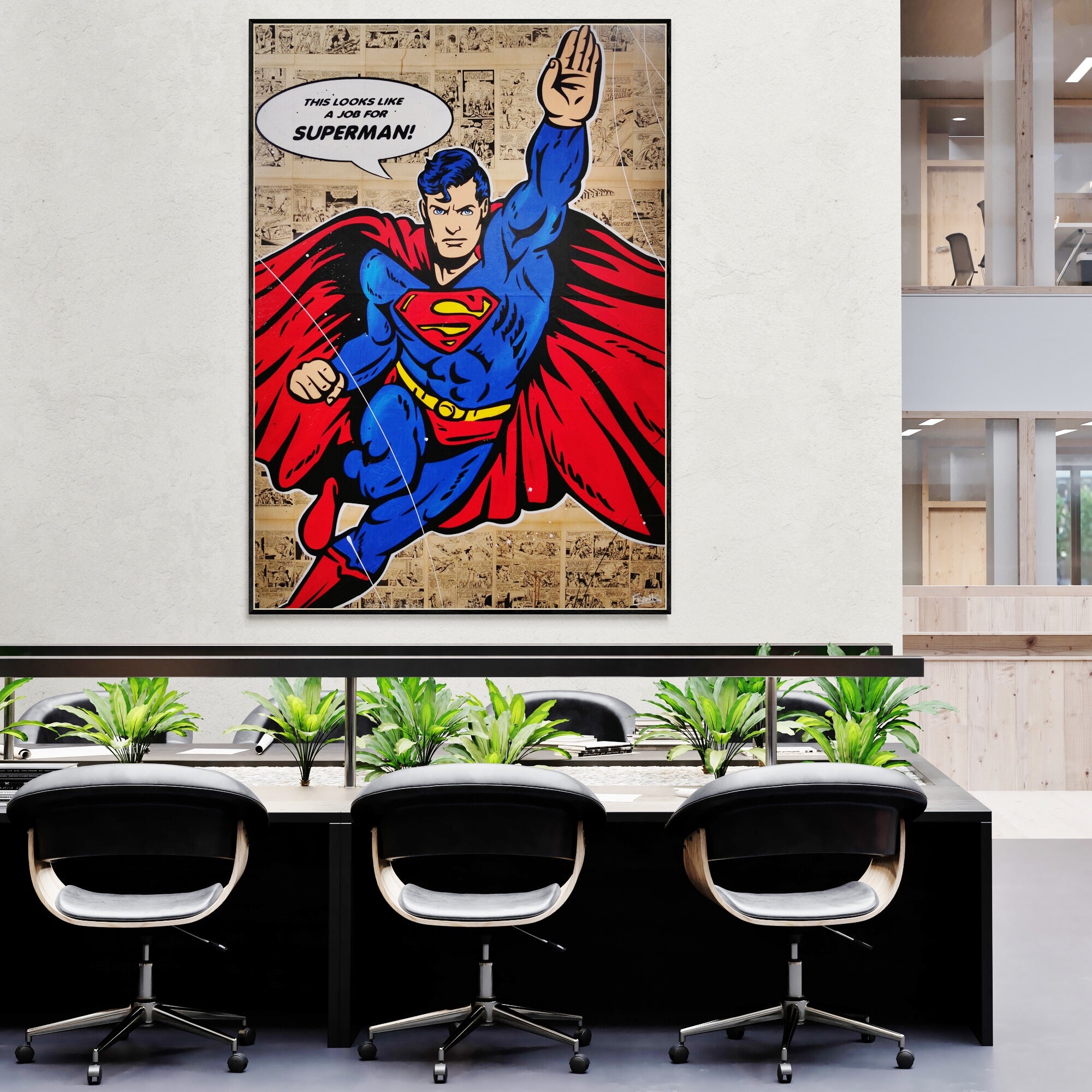 Super Job 140cm x 100cm Superman Urban Pop Art Book Club Painting (SOLD)
