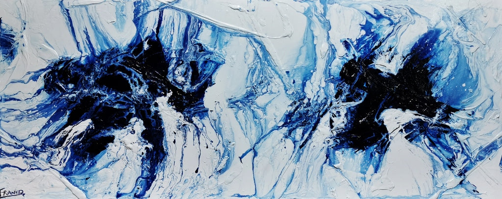 Opposing Midnights 200cm x 80cm Blue White Textured Abstract Painting (SOLD)-Abstract-Franko-[Franko]-[Australia_Art]-[Art_Lovers_Australia]-Franklin Art Studio