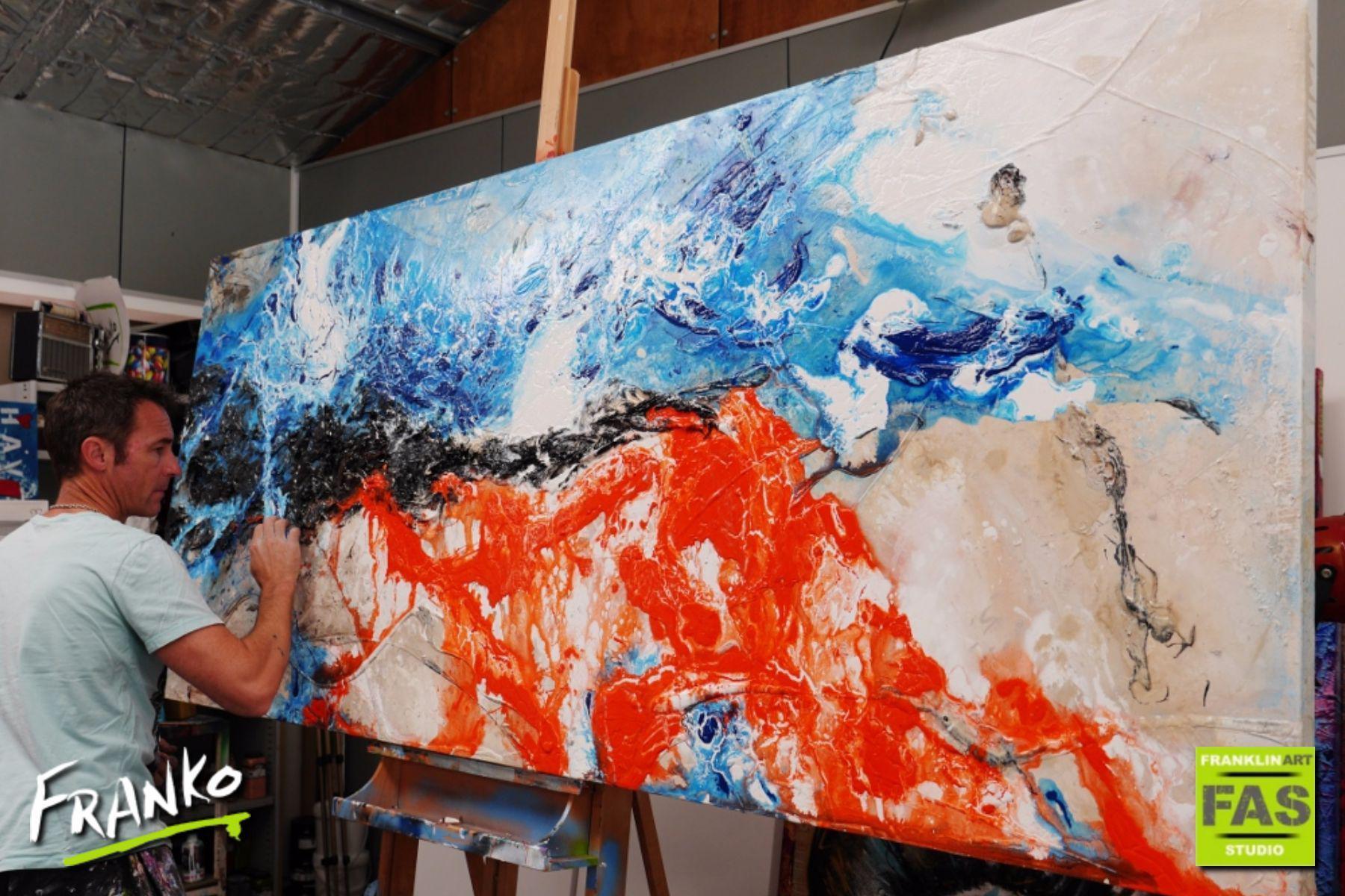 Orange And Blue Romance 240cm x 100cm Blue Orange Abstract Painting (SOLD)-abstract-[Franko Artist]-[Gold Coast]-[Brisbane]-[Huge]-Franklin Art Studio