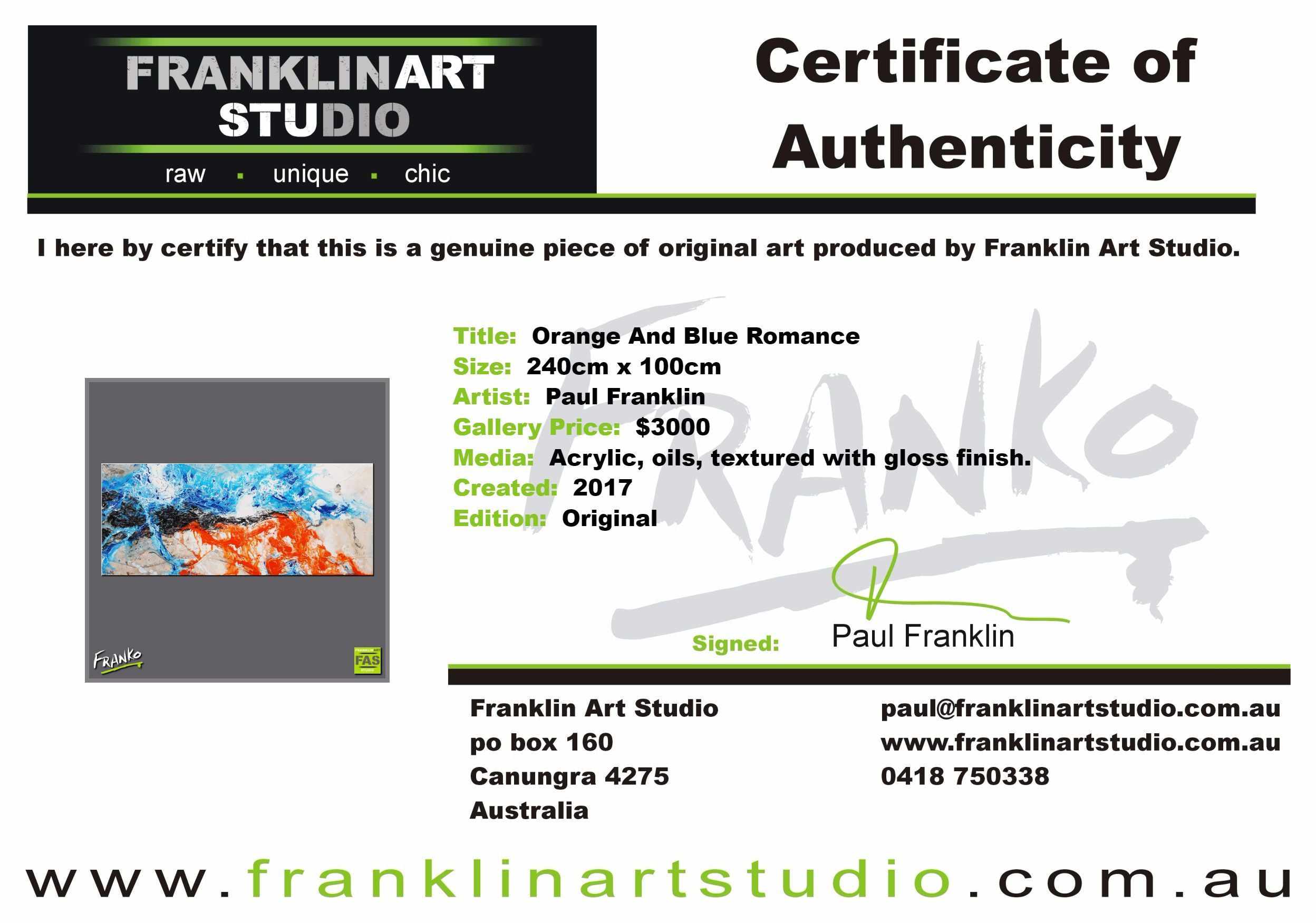 Orange And Blue Romance 240cm x 100cm Blue Orange Abstract Painting (SOLD)-abstract-[Franko Artist]-[Cheryl]-[Wendy]-[Gabriela]-Franklin Art Studio